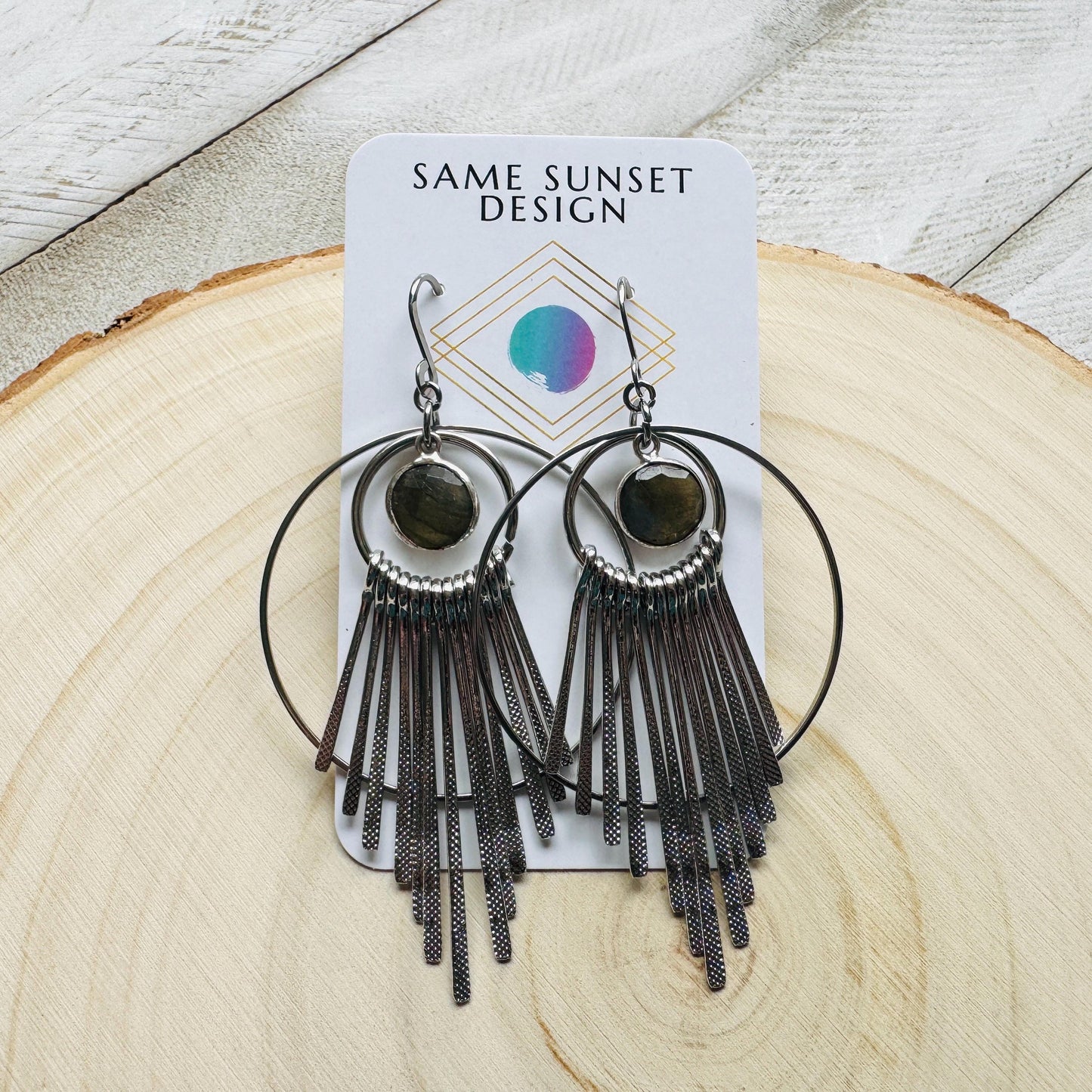 Silver Hoop Earrings, Celestial Earrings Silver, Labradorite Earrings, Wedding Jewelry for Brides, Unique Birthday Gift for Mom, Boho Chic