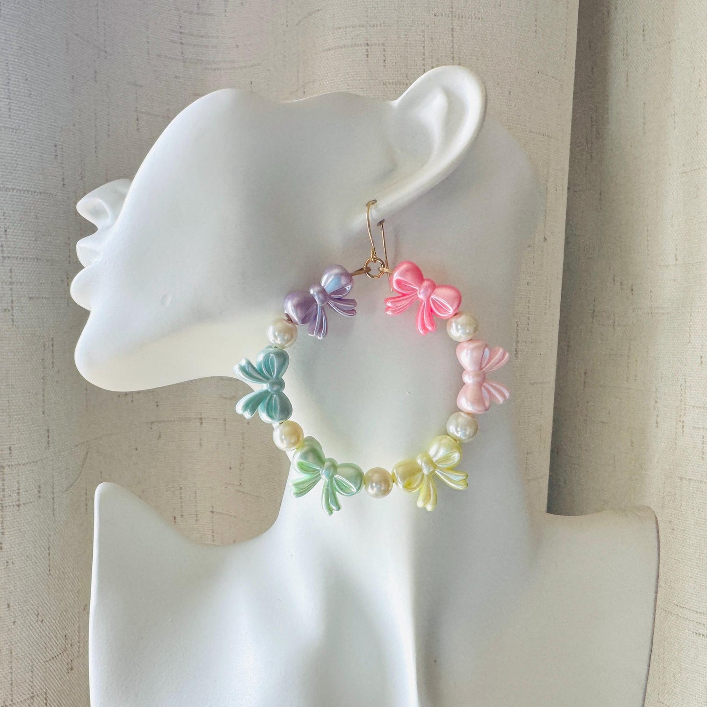 Bow Earrings, Faux Pearl Earrings, Coquette, Geometric Jewelry, Unique Gifts for Women Who Have Everything, Sweet 16 Gift Granddaughter