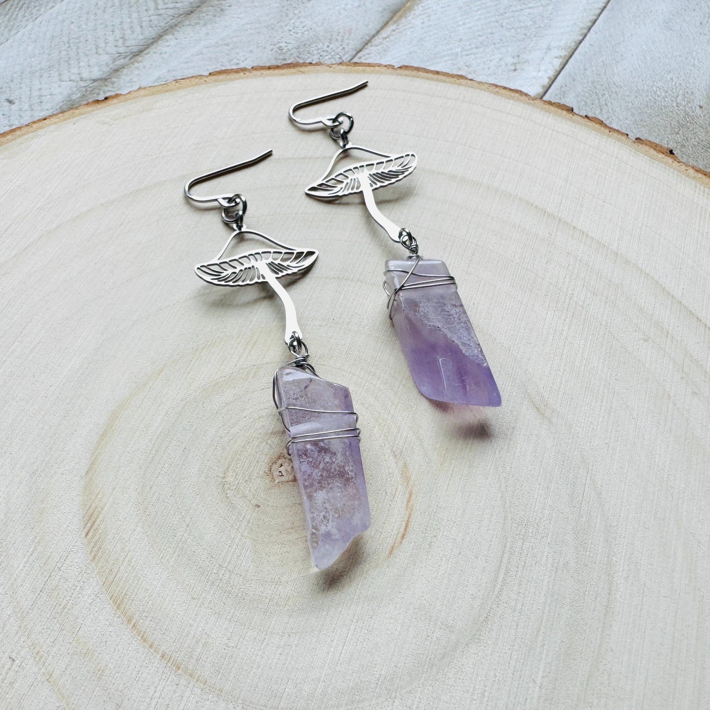 Mushroom Earrings, Amethyst Earrings, Unique Gifts for Women Birthday, Plant Gifts for Her, Earrings for Wedding Day, Birthday Gift Ideas