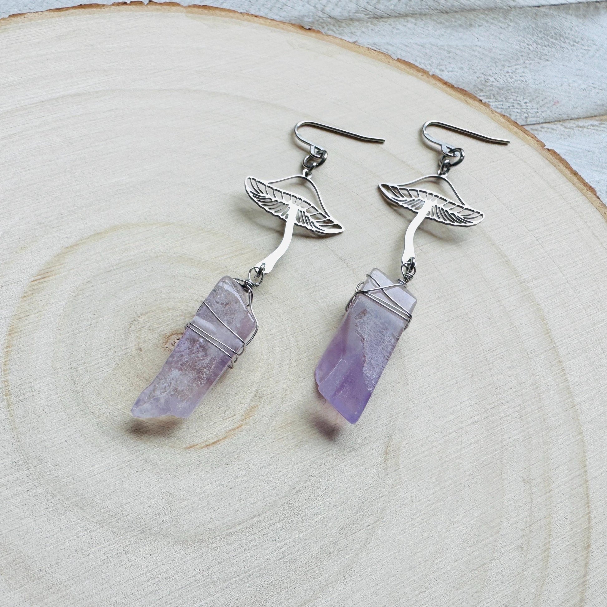 Mushroom Earrings, Amethyst Earrings, Unique Gifts for Women Birthday, Plant Gifts for Her, Earrings for Wedding Day, Birthday Gift Ideas