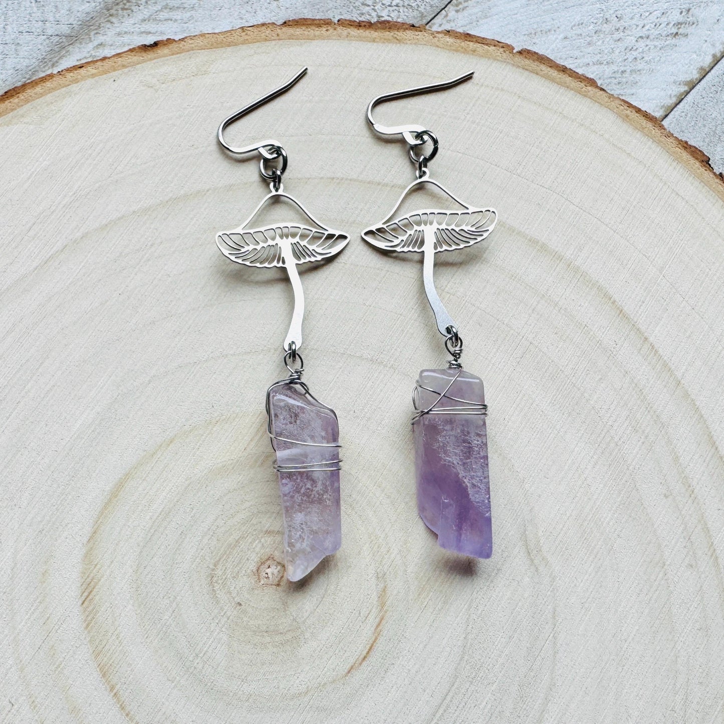 Mushroom Earrings, Amethyst Earrings, Unique Gifts for Women Birthday, Plant Gifts for Her, Earrings for Wedding Day, Birthday Gift Ideas