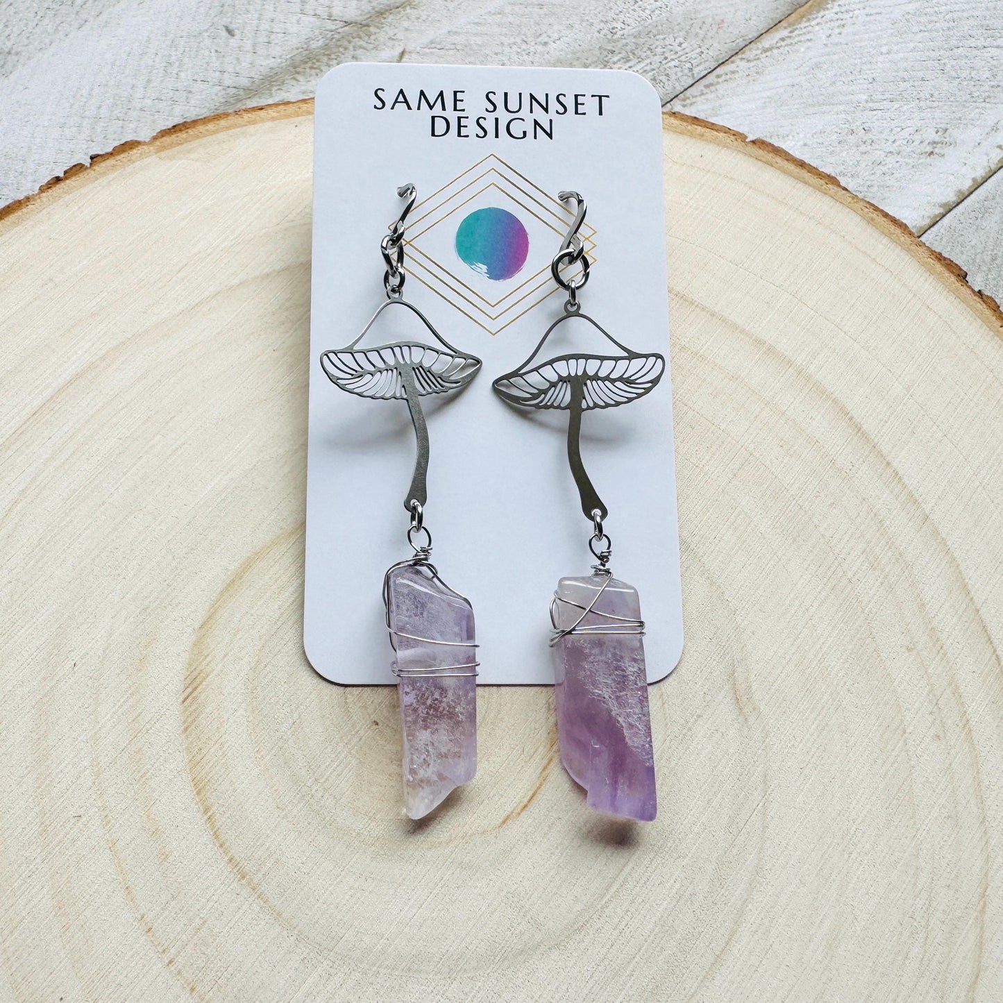 Mushroom Earrings, Amethyst Earrings, Unique Gifts for Women Birthday, Plant Gifts for Her, Earrings for Wedding Day, Birthday Gift Ideas