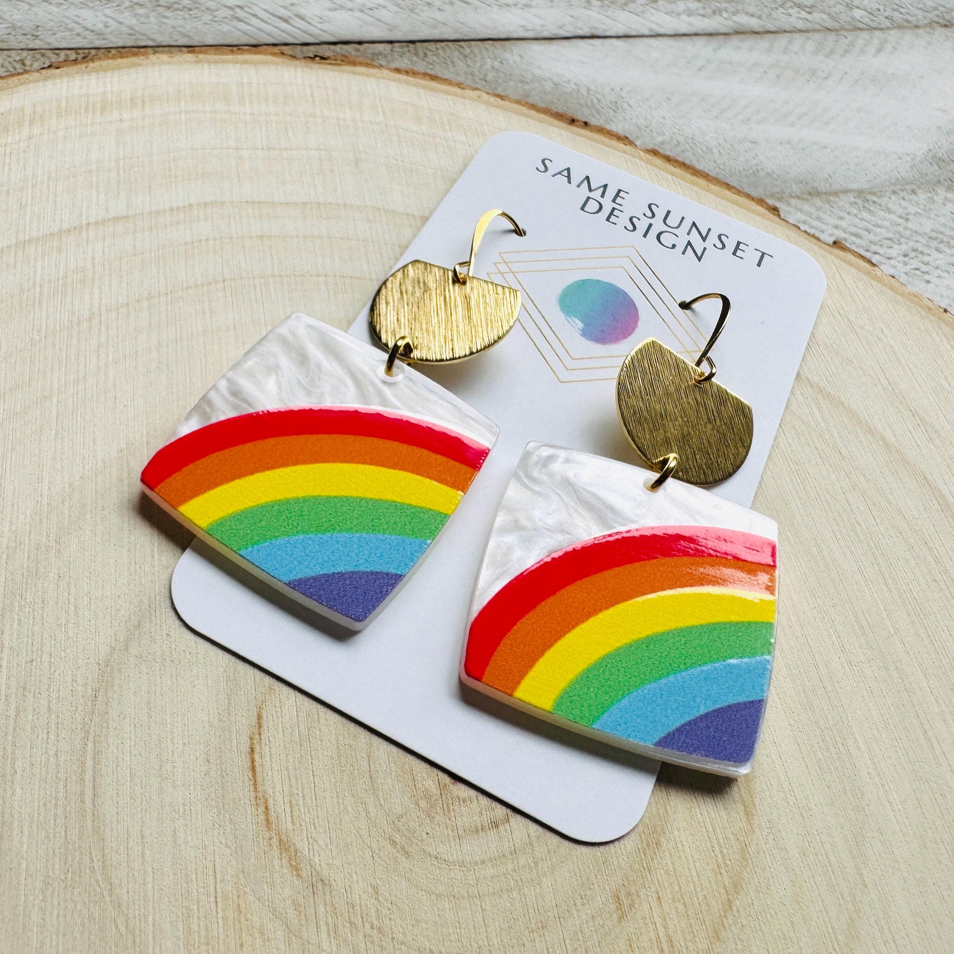 Rainbow Earrings Dangle, Boho Earrings Gold, Geometric Jewelry, Sweet 16 Gift Granddaughter, Unique Gifts for Teachers, Birthday Gift Ideas