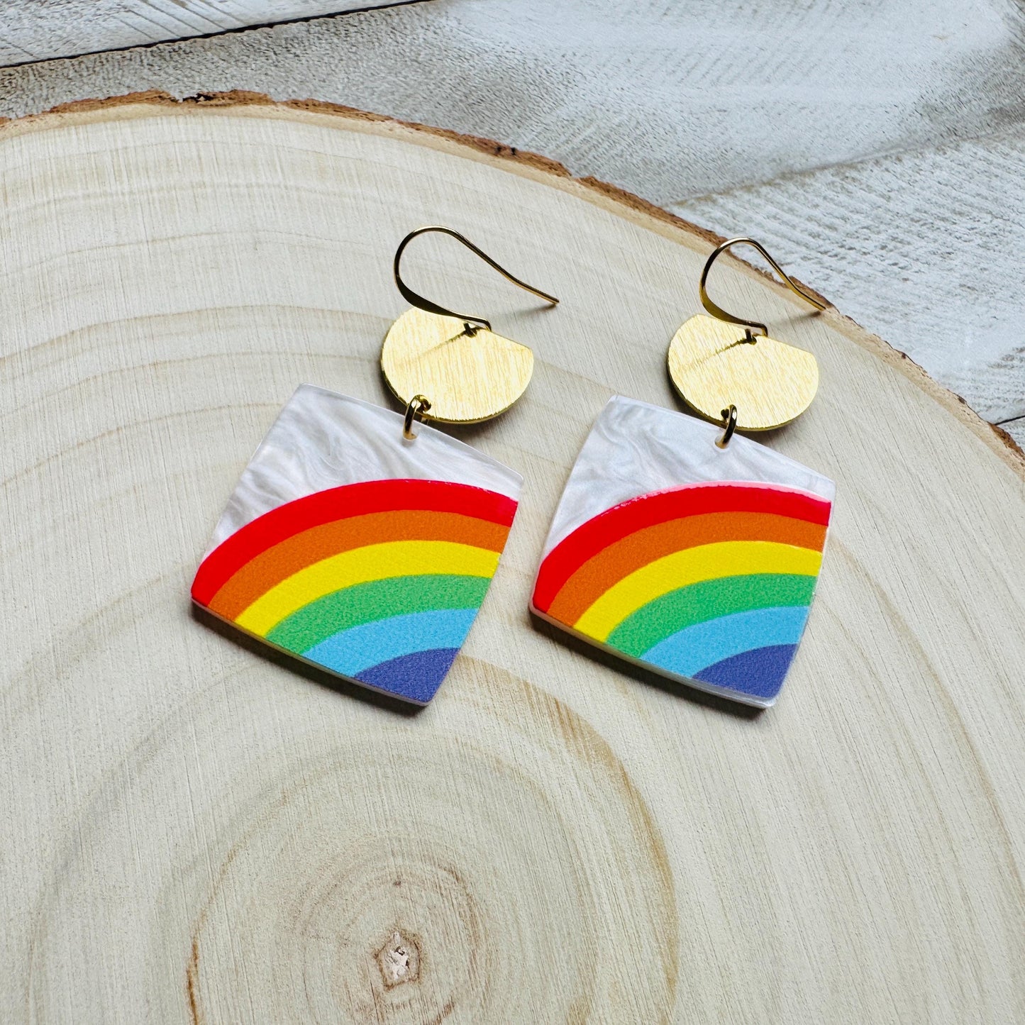 Rainbow Earrings Dangle, Boho Earrings Gold, Geometric Jewelry, Sweet 16 Gift Granddaughter, Unique Gifts for Teachers, Birthday Gift Ideas