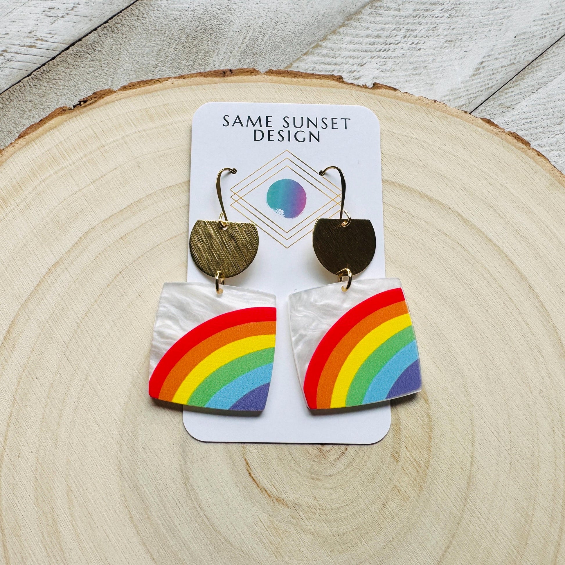 Rainbow Earrings Dangle, Boho Earrings Gold, Geometric Jewelry, Sweet 16 Gift Granddaughter, Unique Gifts for Teachers, Birthday Gift Ideas