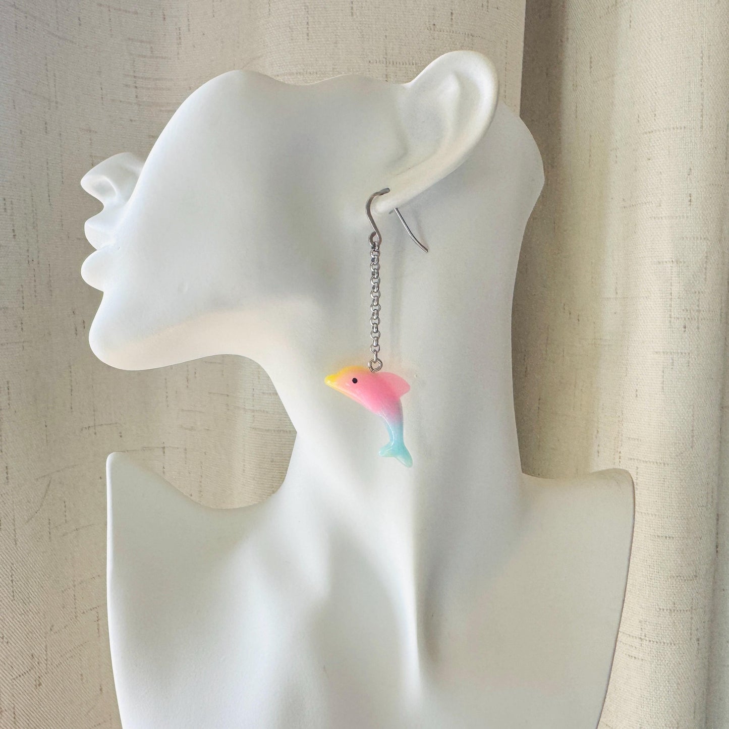 Dolphin Earrings, Animal Earrings Silver, Kawaii Jewelry, Pastel Earrings, Unique Birthday Gift for Mom, Nerdy Gifts for Women, Teacher Gift
