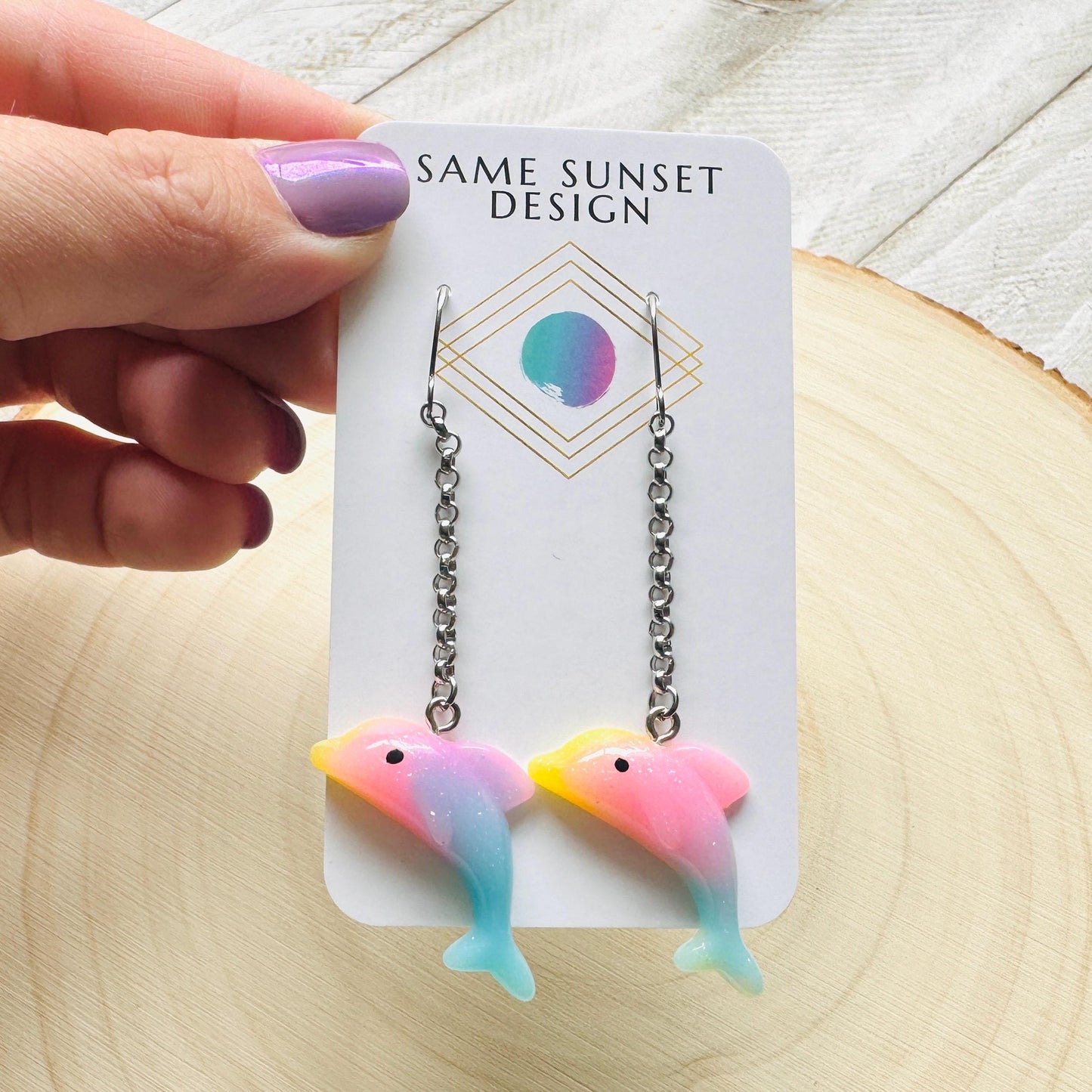 Dolphin Earrings, Animal Earrings Silver, Kawaii Jewelry, Pastel Earrings, Unique Birthday Gift for Mom, Nerdy Gifts for Women, Teacher Gift
