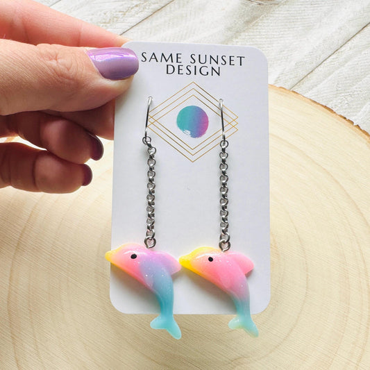 Dolphin Earrings, Animal Earrings Silver, Kawaii Jewelry, Pastel Earrings, Unique Birthday Gift for Mom, Nerdy Gifts for Women, Teacher Gift