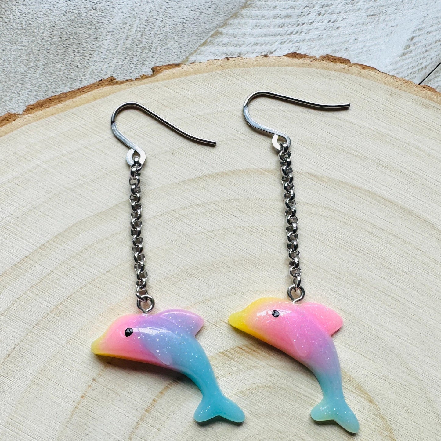 Dolphin Earrings, Animal Earrings Silver, Kawaii Jewelry, Pastel Earrings, Unique Birthday Gift for Mom, Nerdy Gifts for Women, Teacher Gift