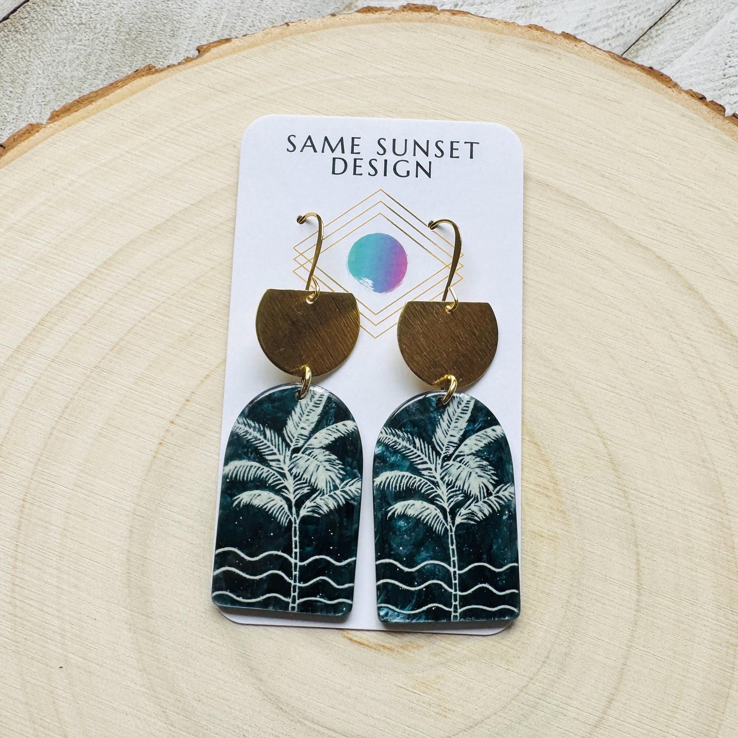 Palm Tree Earrings, Tropical Plant Earrings, Vacation Jewelry, Brass Dangle Earrings, Anniversary Gift for Girlfriend, Bridesmaid Jewelry