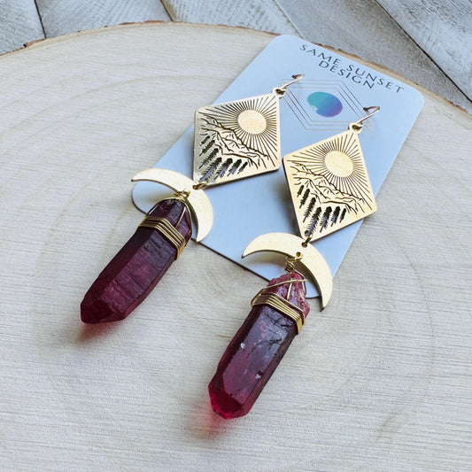 Mountain Earrings, Red Quartz Drop Earrings, Quartz Earrings, Cottagecore Earrings, Corporate Goth, Unique Gifts for Women Birthday