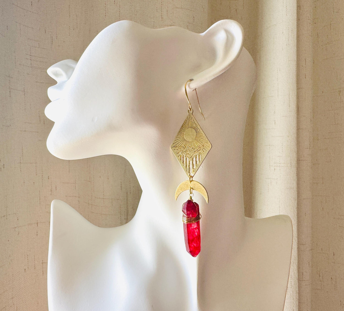 Mountain Earrings, Red Quartz Drop Earrings, Quartz Earrings, Cottagecore Earrings, Corporate Goth, Unique Gifts for Women Birthday