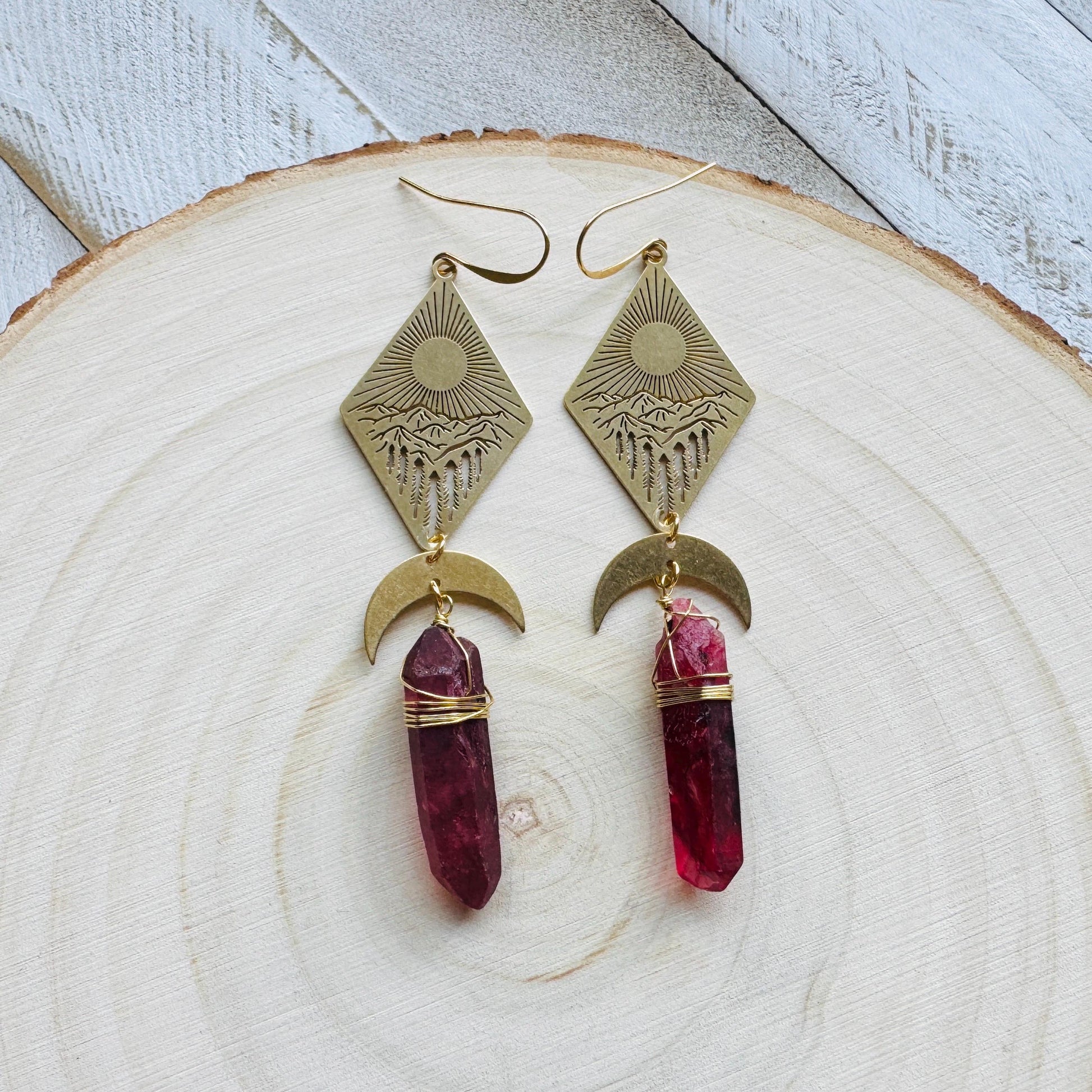 Mountain Earrings, Red Quartz Drop Earrings, Quartz Earrings, Cottagecore Earrings, Corporate Goth, Unique Gifts for Women Birthday