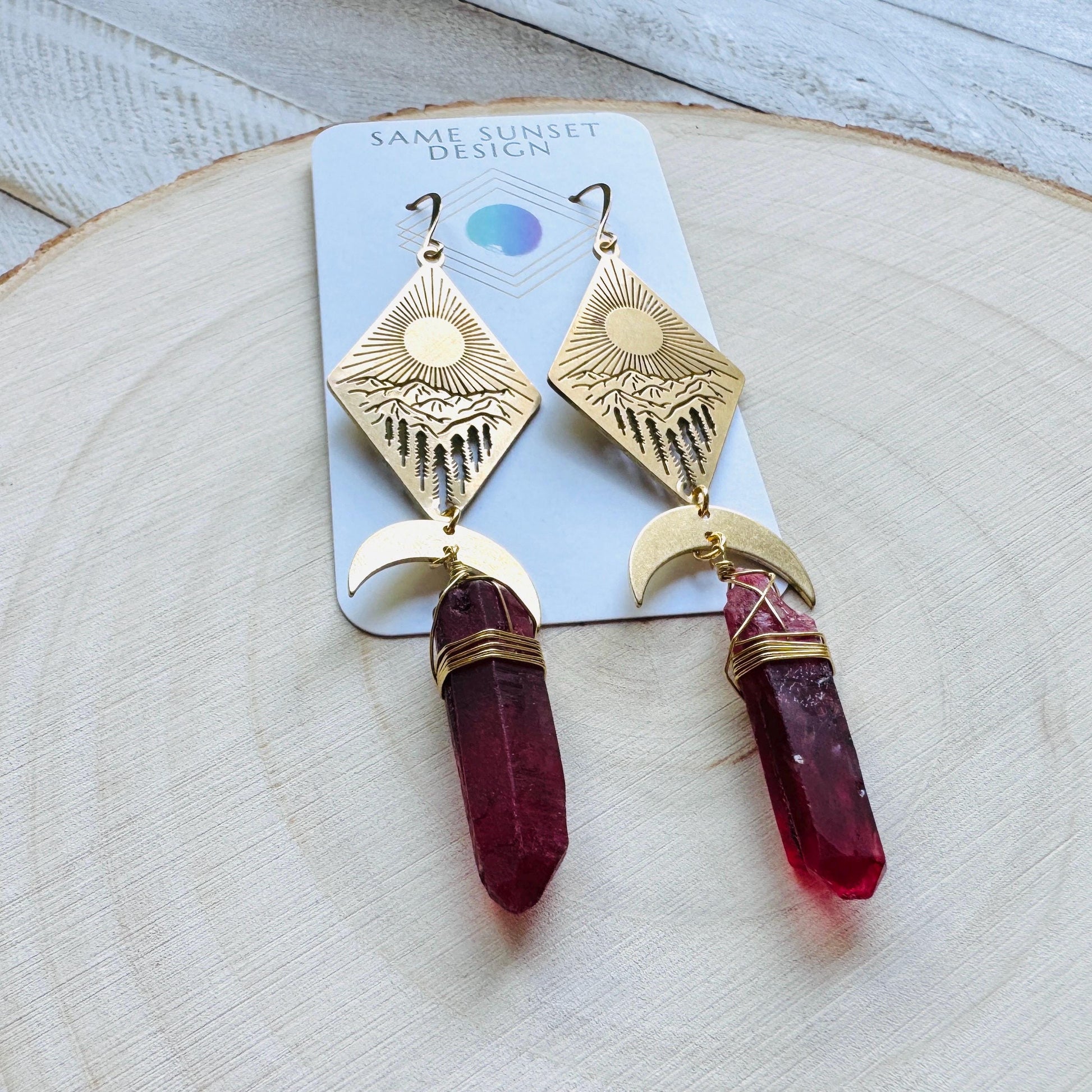 Mountain Earrings, Red Quartz Drop Earrings, Quartz Earrings, Cottagecore Earrings, Corporate Goth, Unique Gifts for Women Birthday