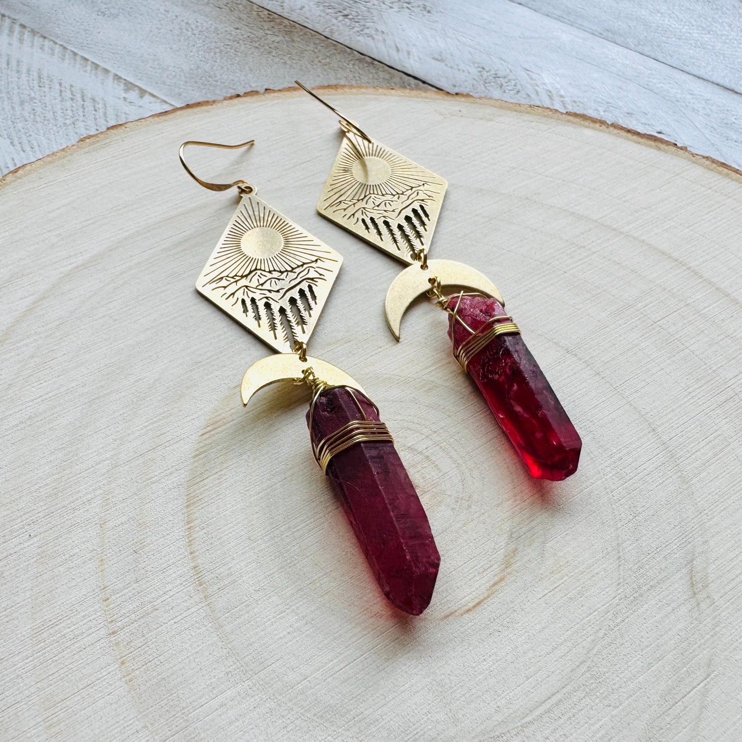 Mountain Earrings, Red Quartz Drop Earrings, Quartz Earrings, Cottagecore Earrings, Corporate Goth, Unique Gifts for Women Birthday