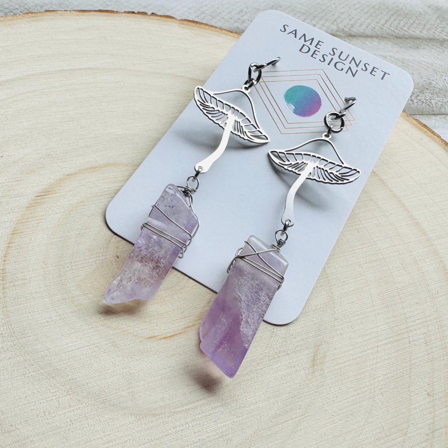 Mushroom Earrings, Amethyst Earrings, Unique Gifts for Women Birthday, Plant Gifts for Her, Earrings for Wedding Day, Birthday Gift Ideas