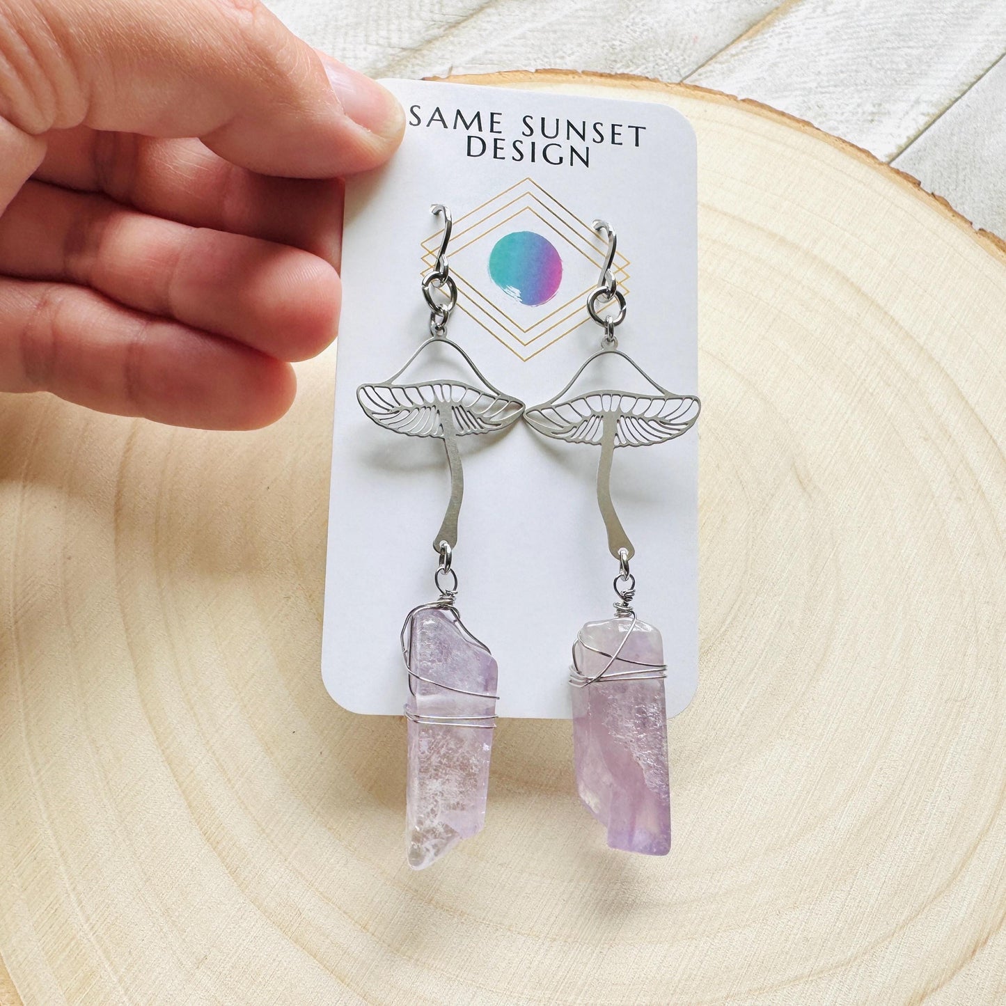 Mushroom Earrings, Amethyst Earrings, Unique Gifts for Women Birthday, Plant Gifts for Her, Earrings for Wedding Day, Birthday Gift Ideas