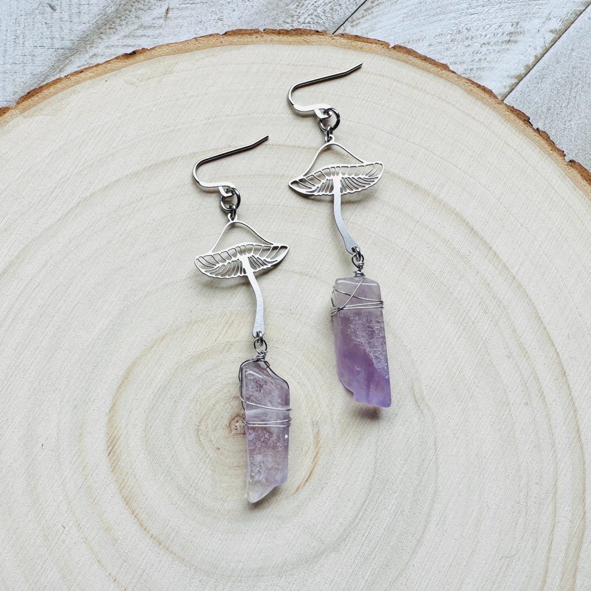 Mushroom Earrings, Amethyst Earrings, Unique Gifts for Women Birthday, Plant Gifts for Her, Earrings for Wedding Day, Birthday Gift Ideas
