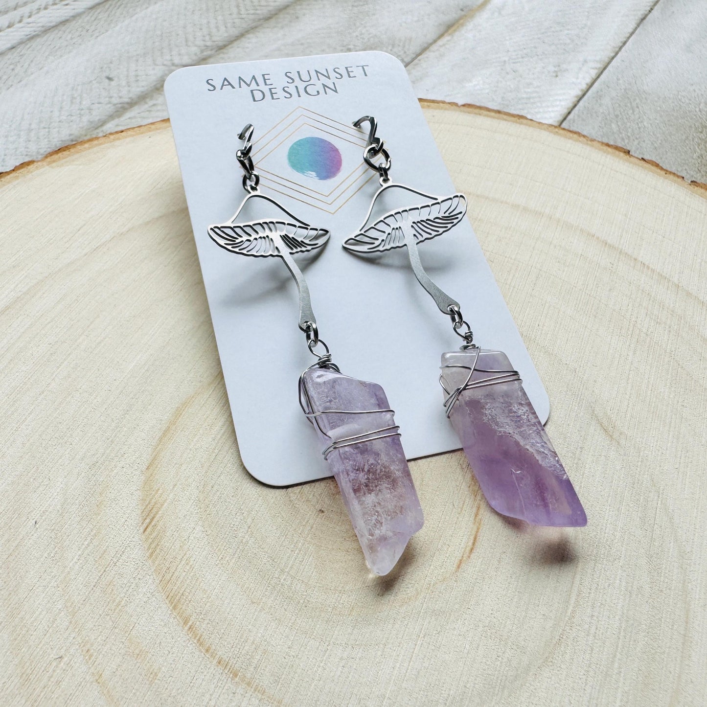 Mushroom Earrings, Amethyst Earrings, Unique Gifts for Women Birthday, Plant Gifts for Her, Earrings for Wedding Day, Birthday Gift Ideas