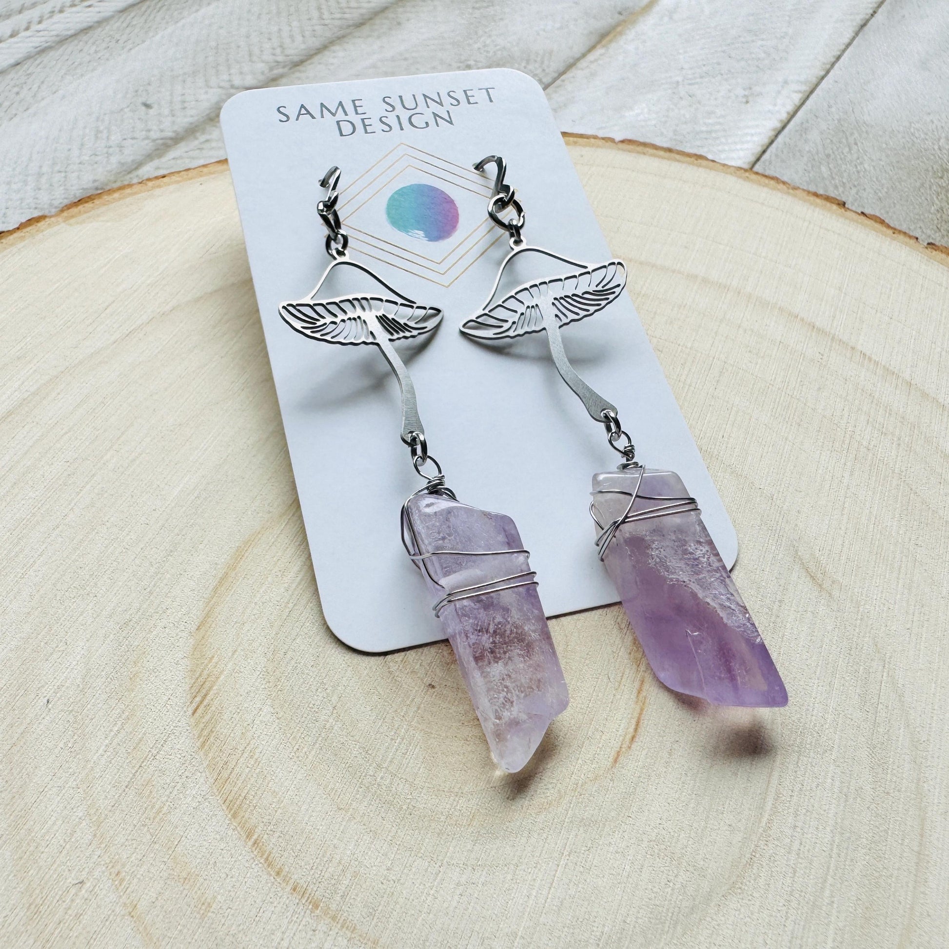 Mushroom Earrings, Amethyst Earrings, Unique Gifts for Women Birthday, Plant Gifts for Her, Earrings for Wedding Day, Birthday Gift Ideas