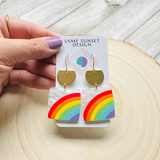 Rainbow Earrings Dangle, Boho Earrings Gold, Geometric Jewelry, Sweet 16 Gift Granddaughter, Unique Gifts for Teachers, Birthday Gift Ideas