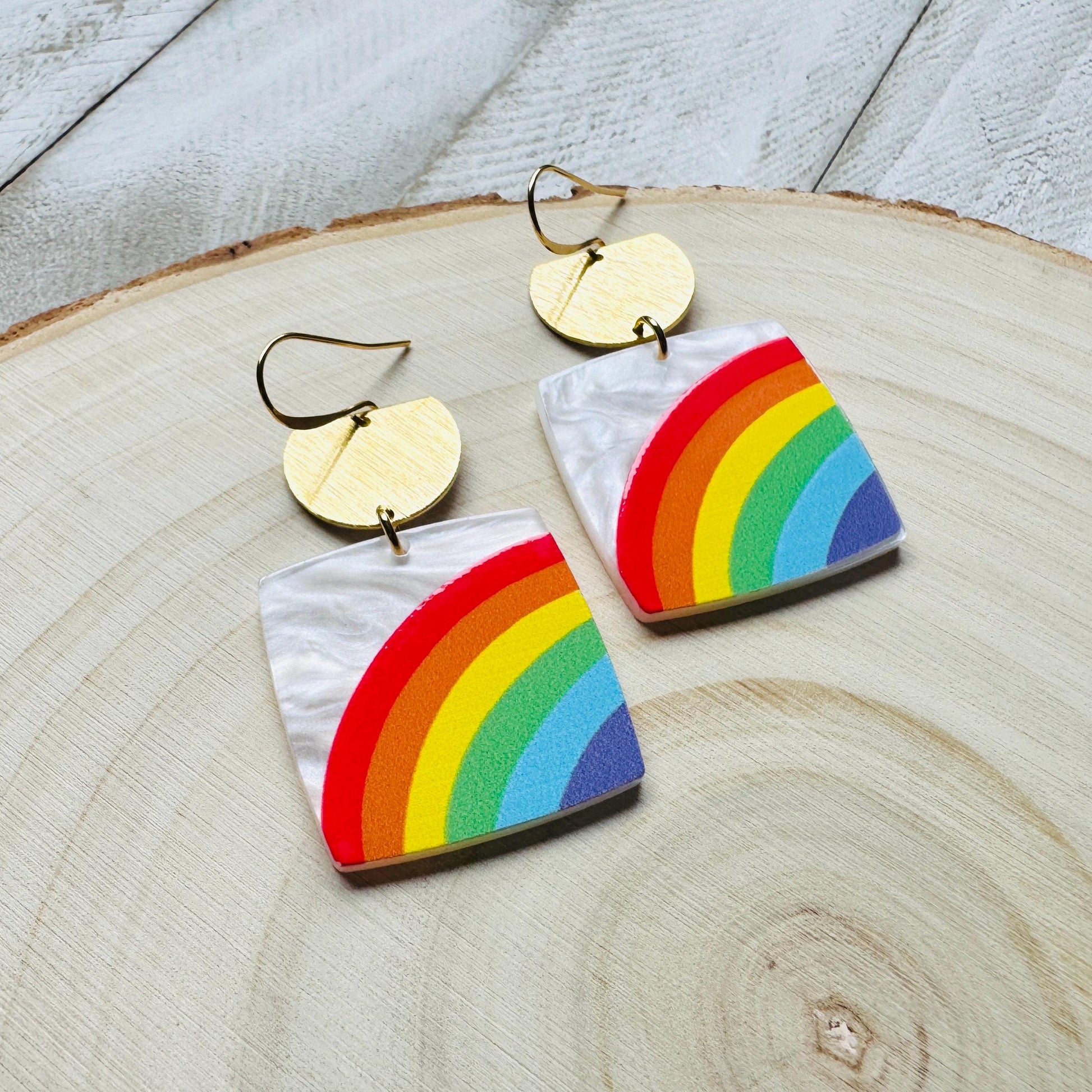 Rainbow Earrings Dangle, Boho Earrings Gold, Geometric Jewelry, Sweet 16 Gift Granddaughter, Unique Gifts for Teachers, Birthday Gift Ideas