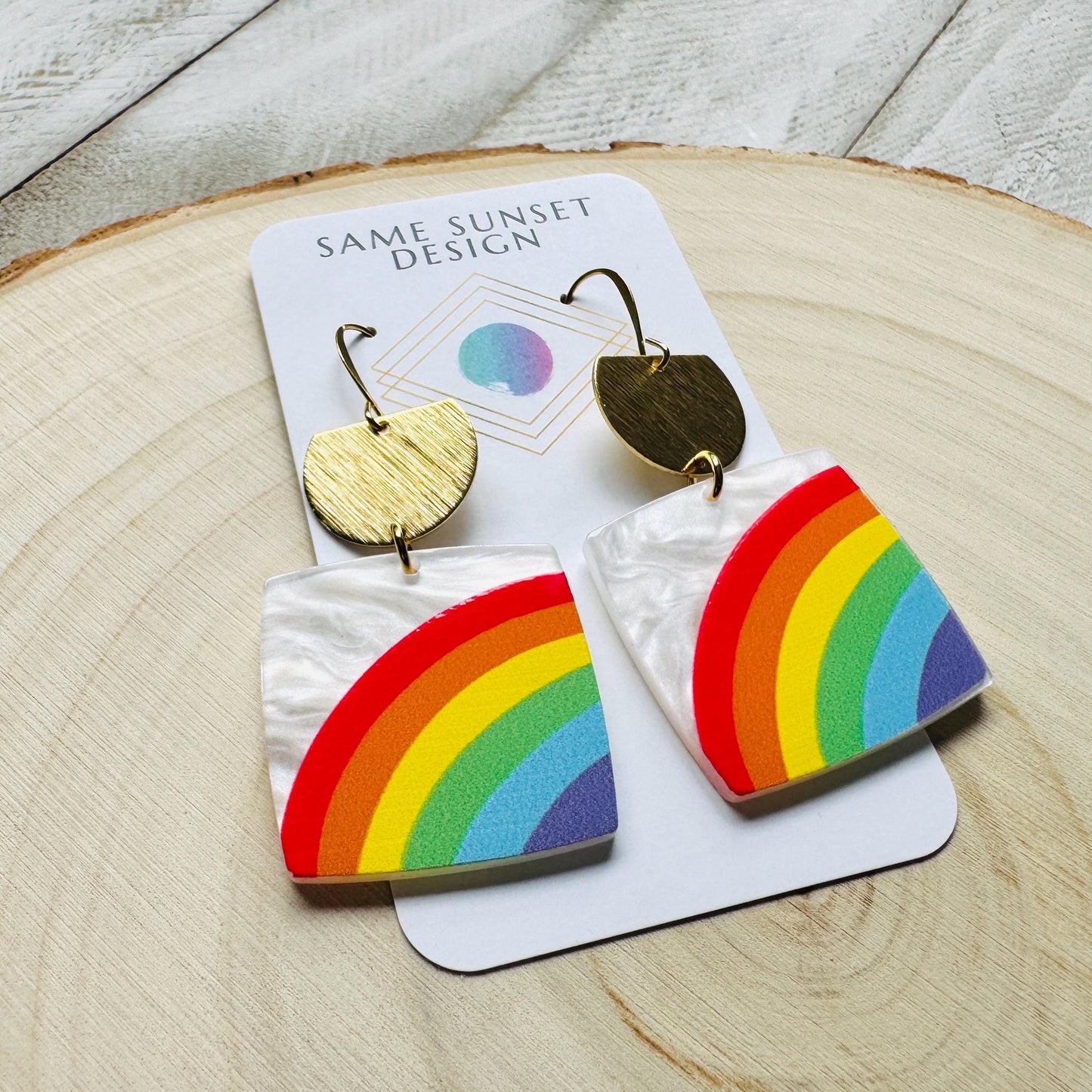 Rainbow Earrings Dangle, Boho Earrings Gold, Geometric Jewelry, Sweet 16 Gift Granddaughter, Unique Gifts for Teachers, Birthday Gift Ideas