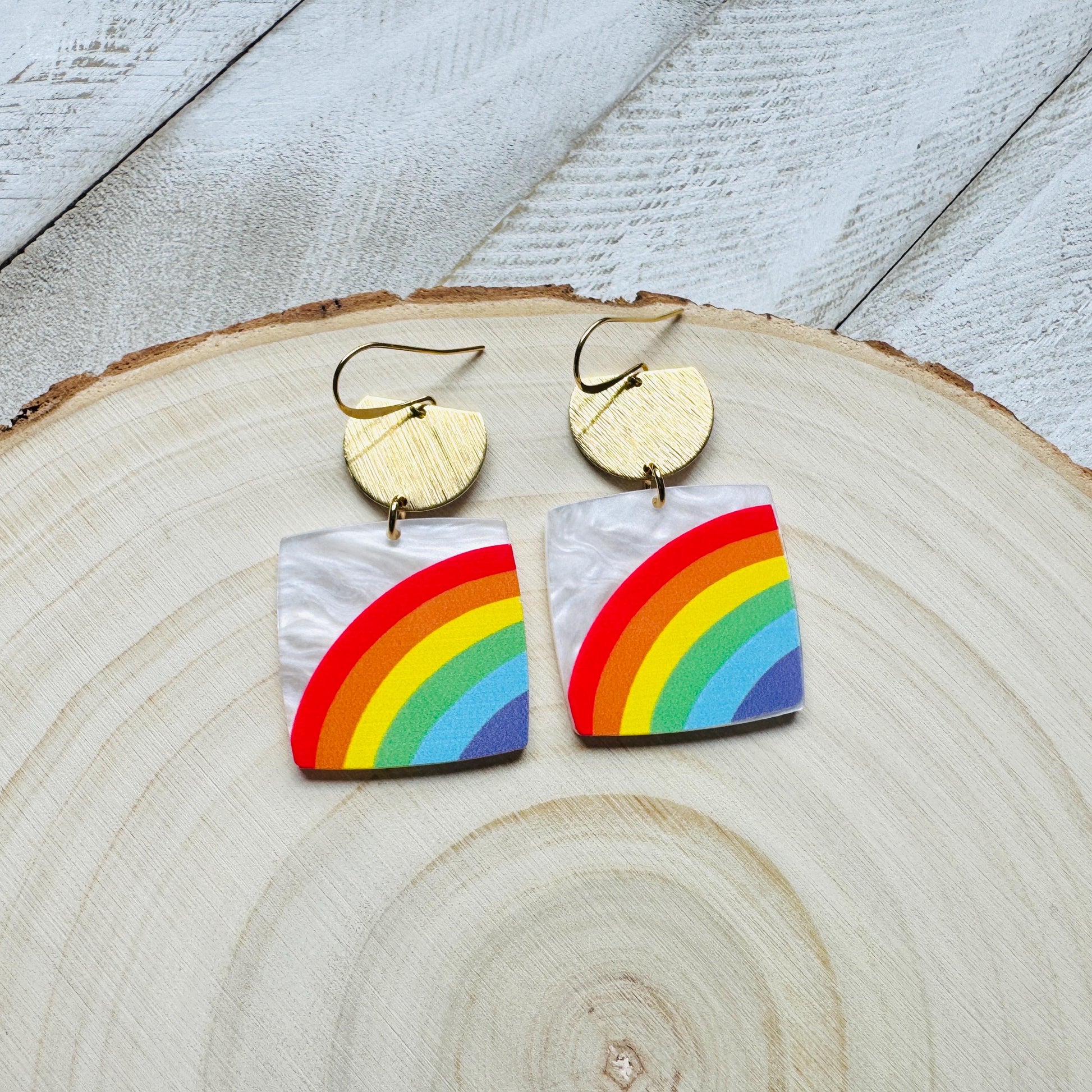 Rainbow Earrings Dangle, Boho Earrings Gold, Geometric Jewelry, Sweet 16 Gift Granddaughter, Unique Gifts for Teachers, Birthday Gift Ideas