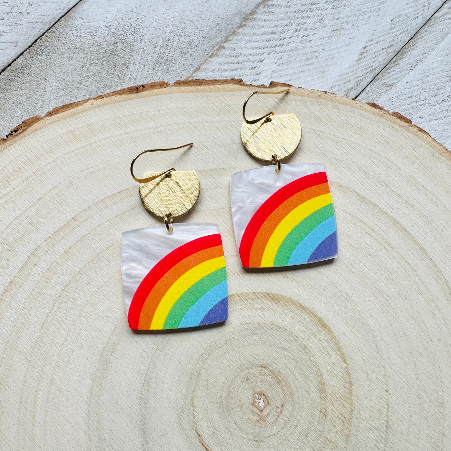 Rainbow Earrings Dangle, Boho Earrings Gold, Geometric Jewelry, Sweet 16 Gift Granddaughter, Unique Gifts for Teachers, Birthday Gift Ideas