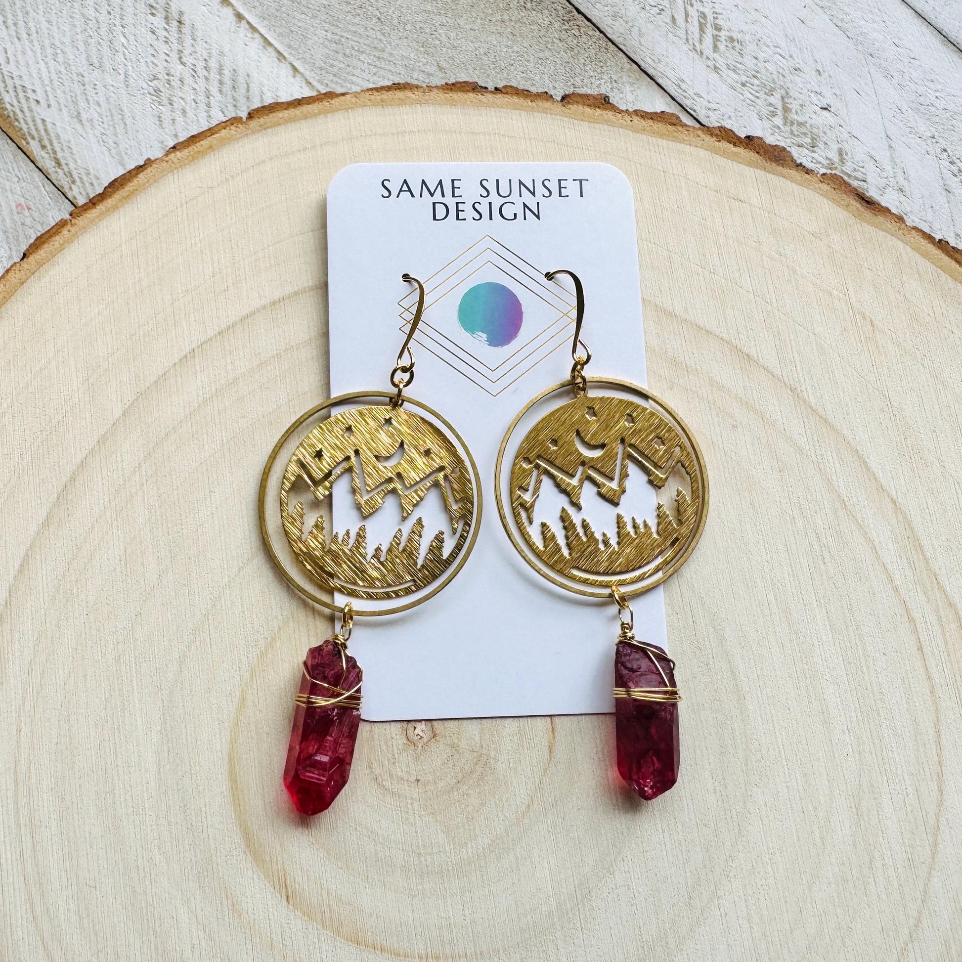 Mountain Earrings, Red Quartz Drop Earrings, Quartz Earrings, Celestial Earrings Gold, Corporate Goth, Unique Gifts for Women Birthday