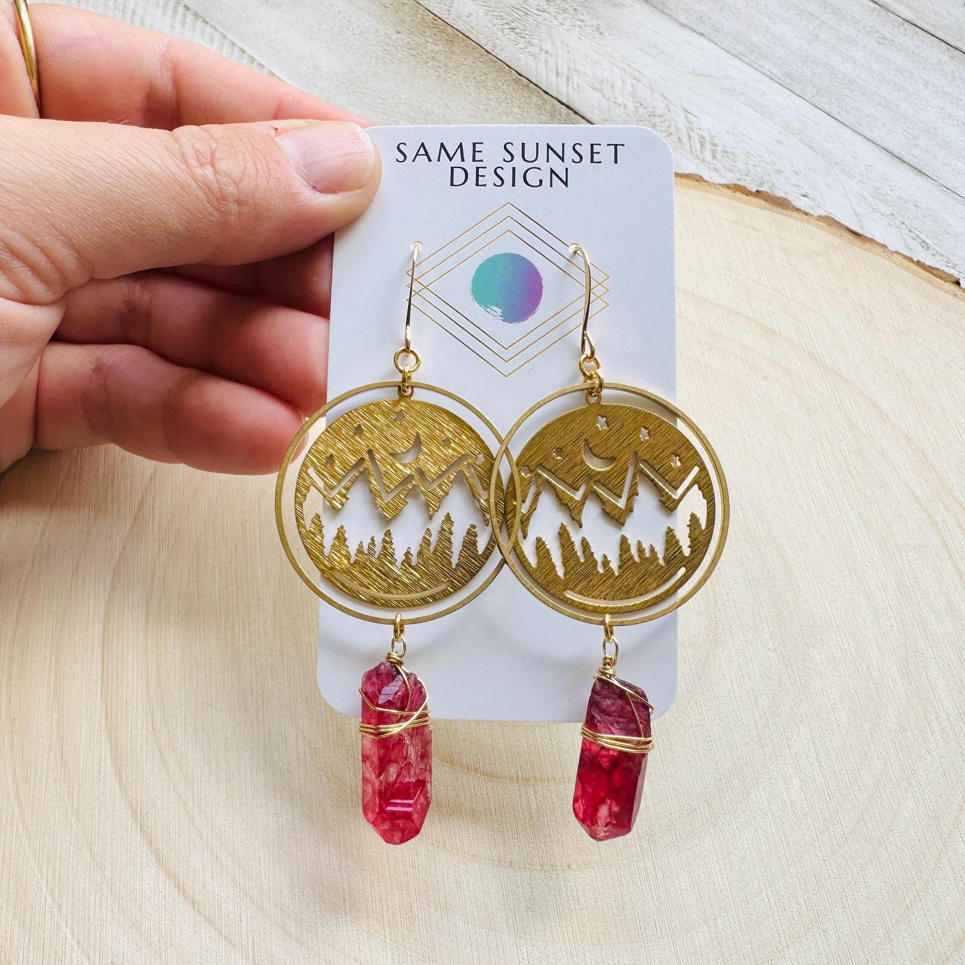 Mountain Earrings, Red Quartz Drop Earrings, Quartz Earrings, Celestial Earrings Gold, Corporate Goth, Unique Gifts for Women Birthday