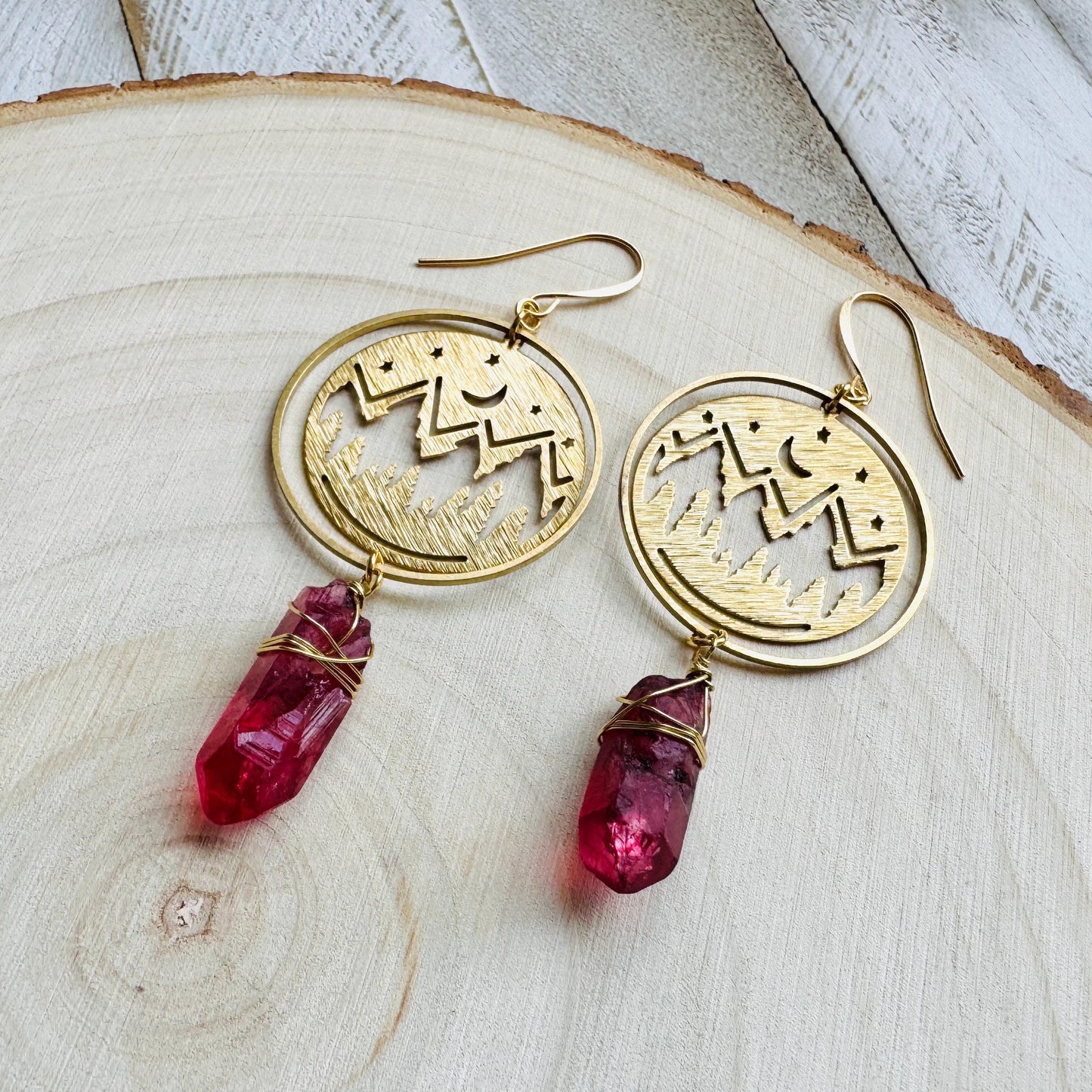 Mountain Earrings, Red Quartz Drop Earrings, Quartz Earrings, Celestial Earrings Gold, Corporate Goth, Unique Gifts for Women Birthday