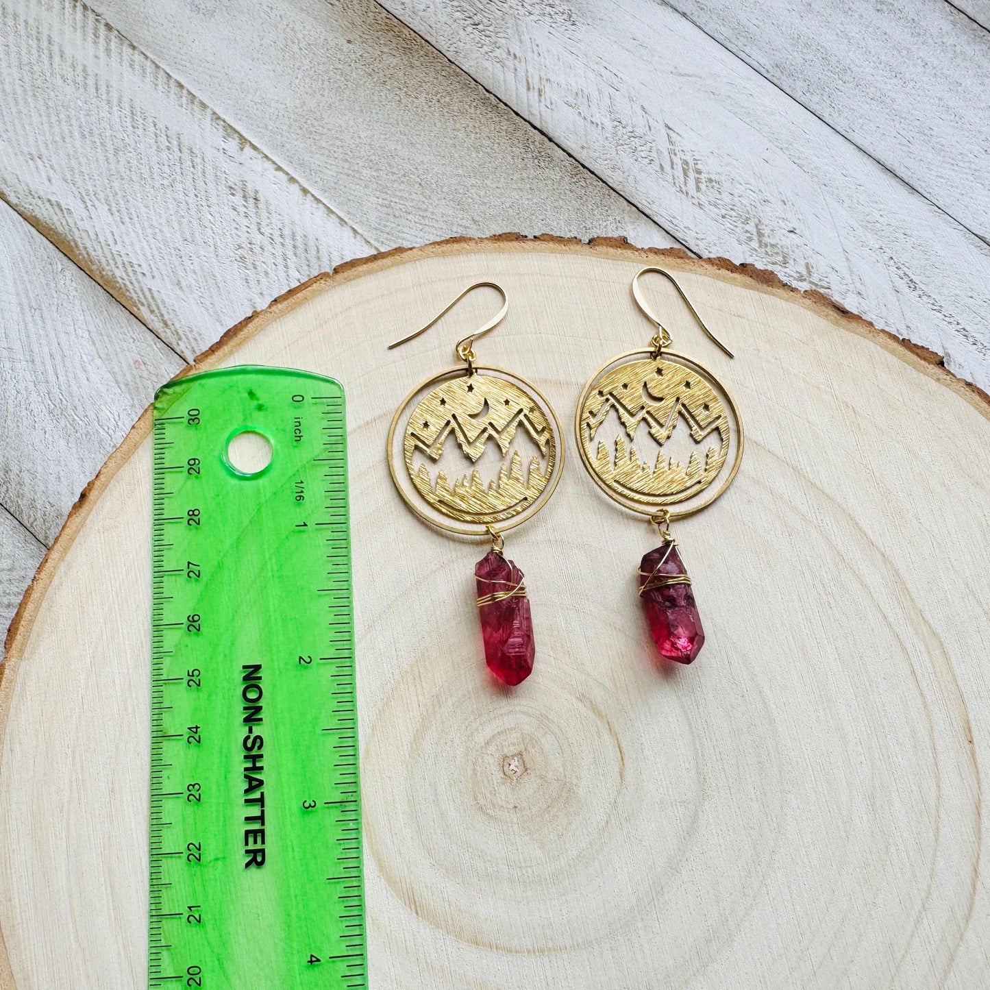 Mountain Earrings, Red Quartz Drop Earrings, Quartz Earrings, Celestial Earrings Gold, Corporate Goth, Unique Gifts for Women Birthday