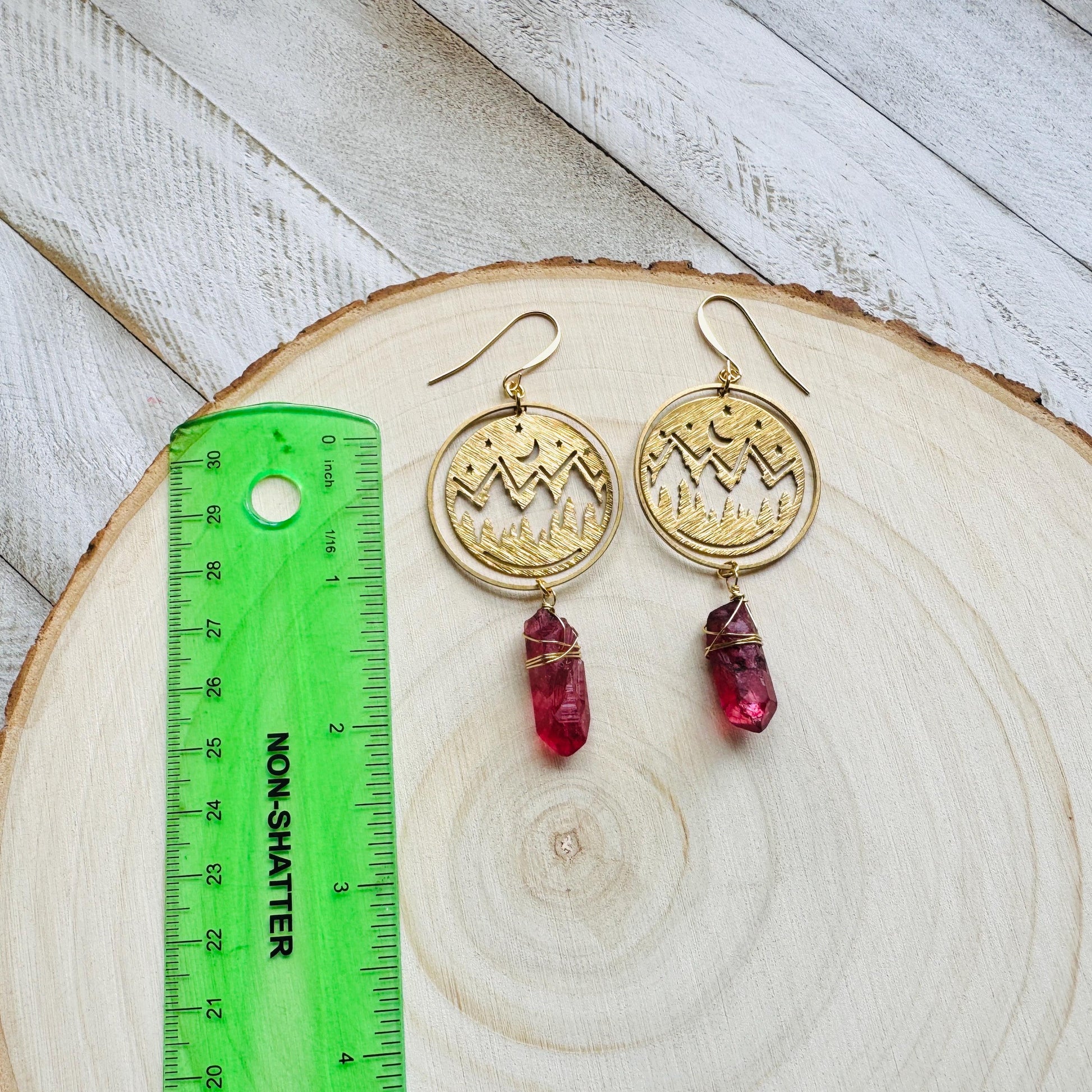 Mountain Earrings, Red Quartz Drop Earrings, Quartz Earrings, Celestial Earrings Gold, Corporate Goth, Unique Gifts for Women Birthday