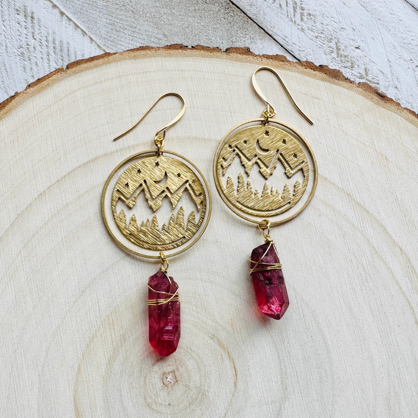 Mountain Earrings, Red Quartz Drop Earrings, Quartz Earrings, Celestial Earrings Gold, Corporate Goth, Unique Gifts for Women Birthday