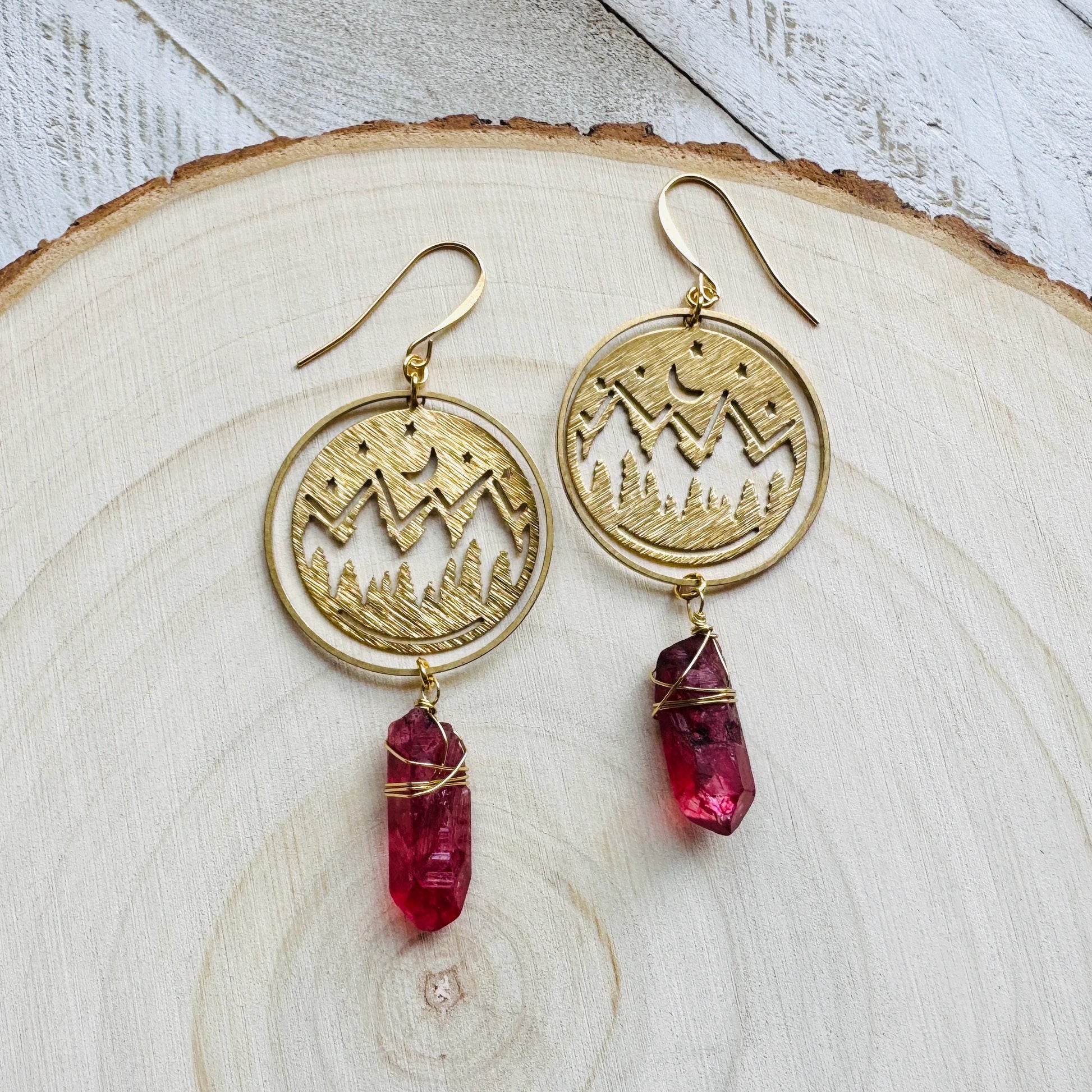 Mountain Earrings, Red Quartz Drop Earrings, Quartz Earrings, Celestial Earrings Gold, Corporate Goth, Unique Gifts for Women Birthday