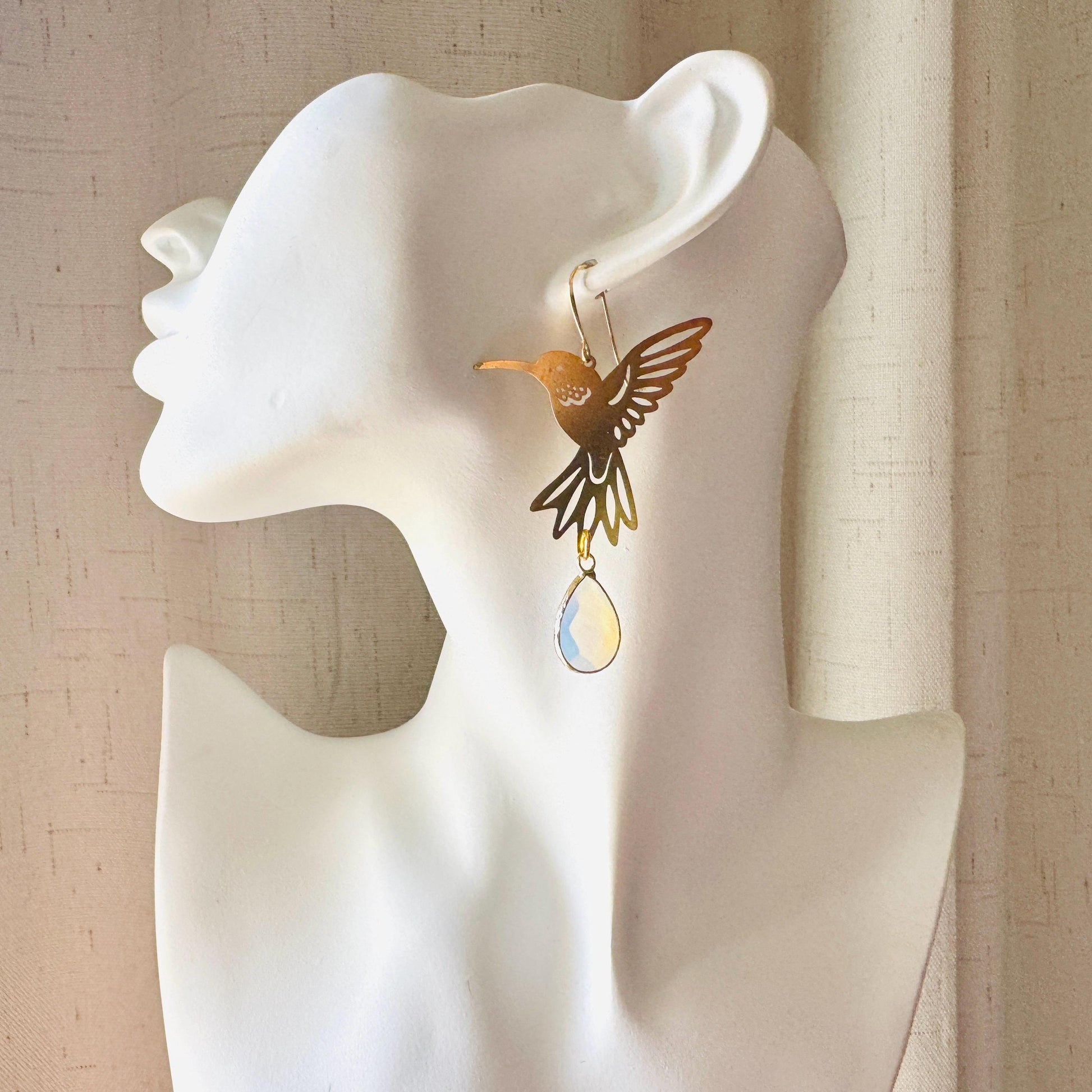 Hummingbird Earrings, Opalite Earrings, Bird Earrings, Modern Chic Jewelry, Unique Gifts for Birthday, Science Teacher Gift, Bridal Jewelry