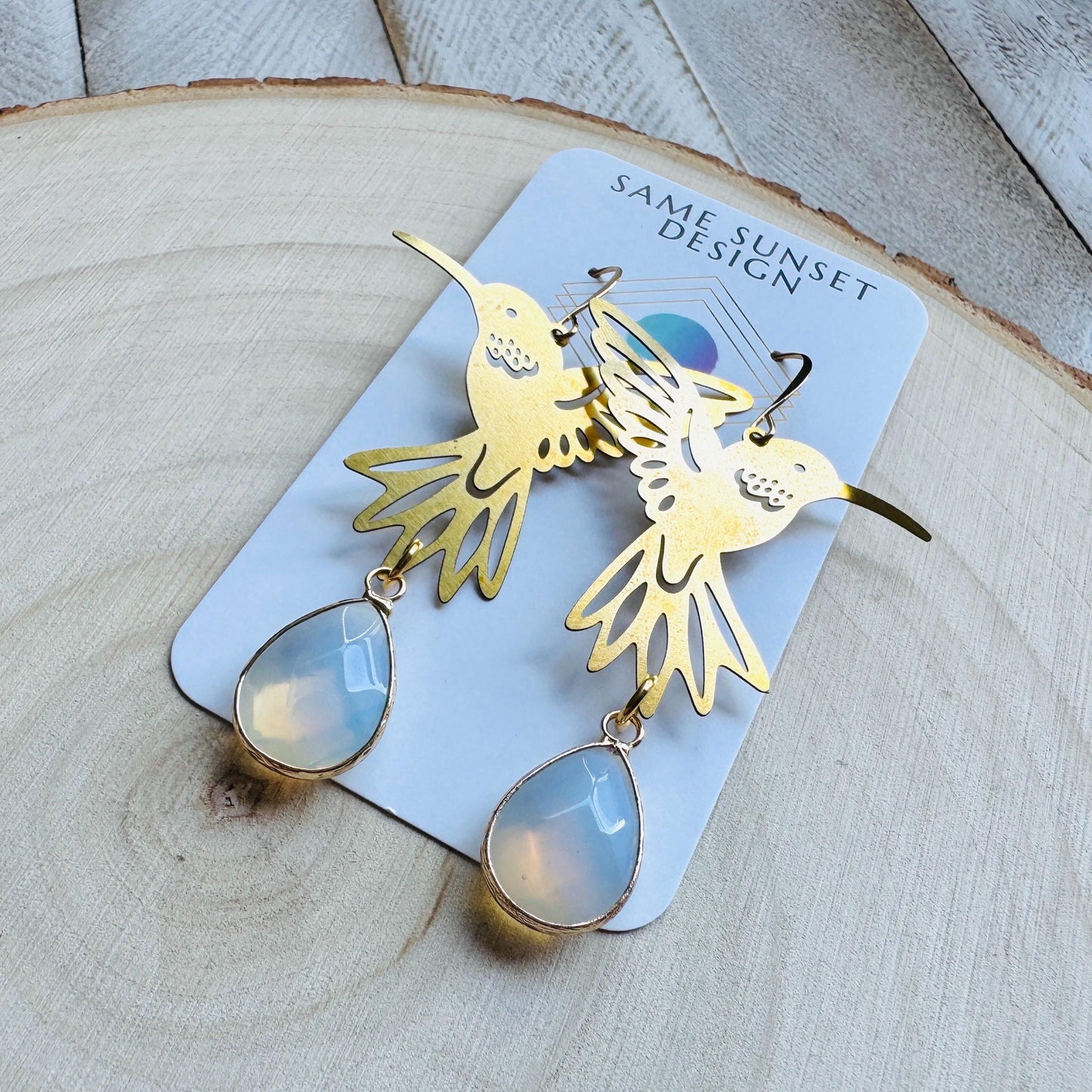 Hummingbird Earrings, Opalite Earrings, Bird Earrings, Modern Chic Jewelry, Unique Gifts for Birthday, Science Teacher Gift, Bridal Jewelry