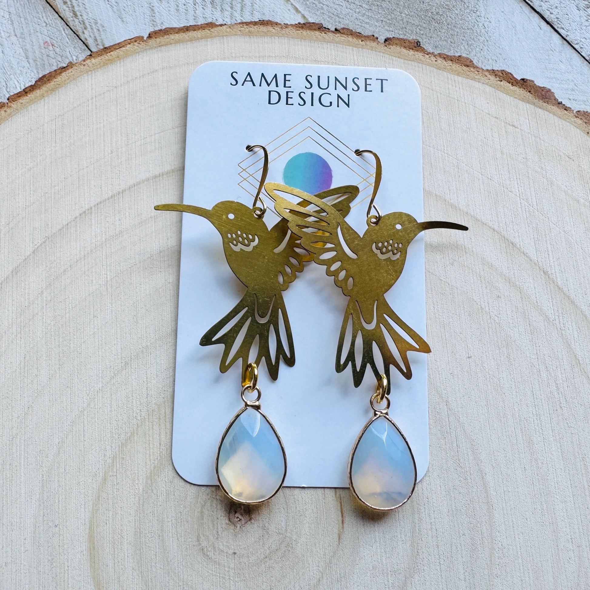 Hummingbird Earrings, Opalite Earrings, Bird Earrings, Modern Chic Jewelry, Unique Gifts for Birthday, Science Teacher Gift, Bridal Jewelry