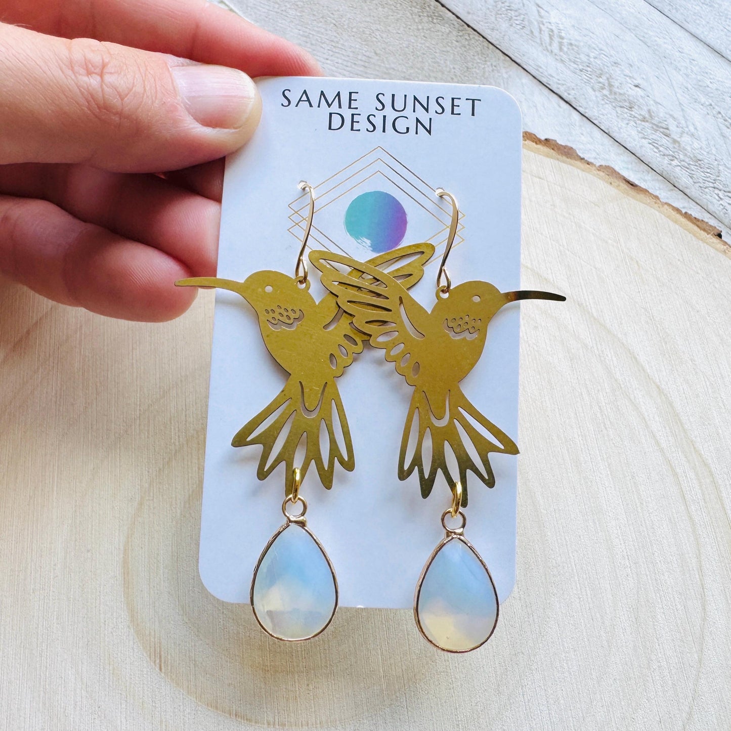 Hummingbird Earrings, Opalite Earrings, Bird Earrings, Modern Chic Jewelry, Unique Gifts for Birthday, Science Teacher Gift, Bridal Jewelry