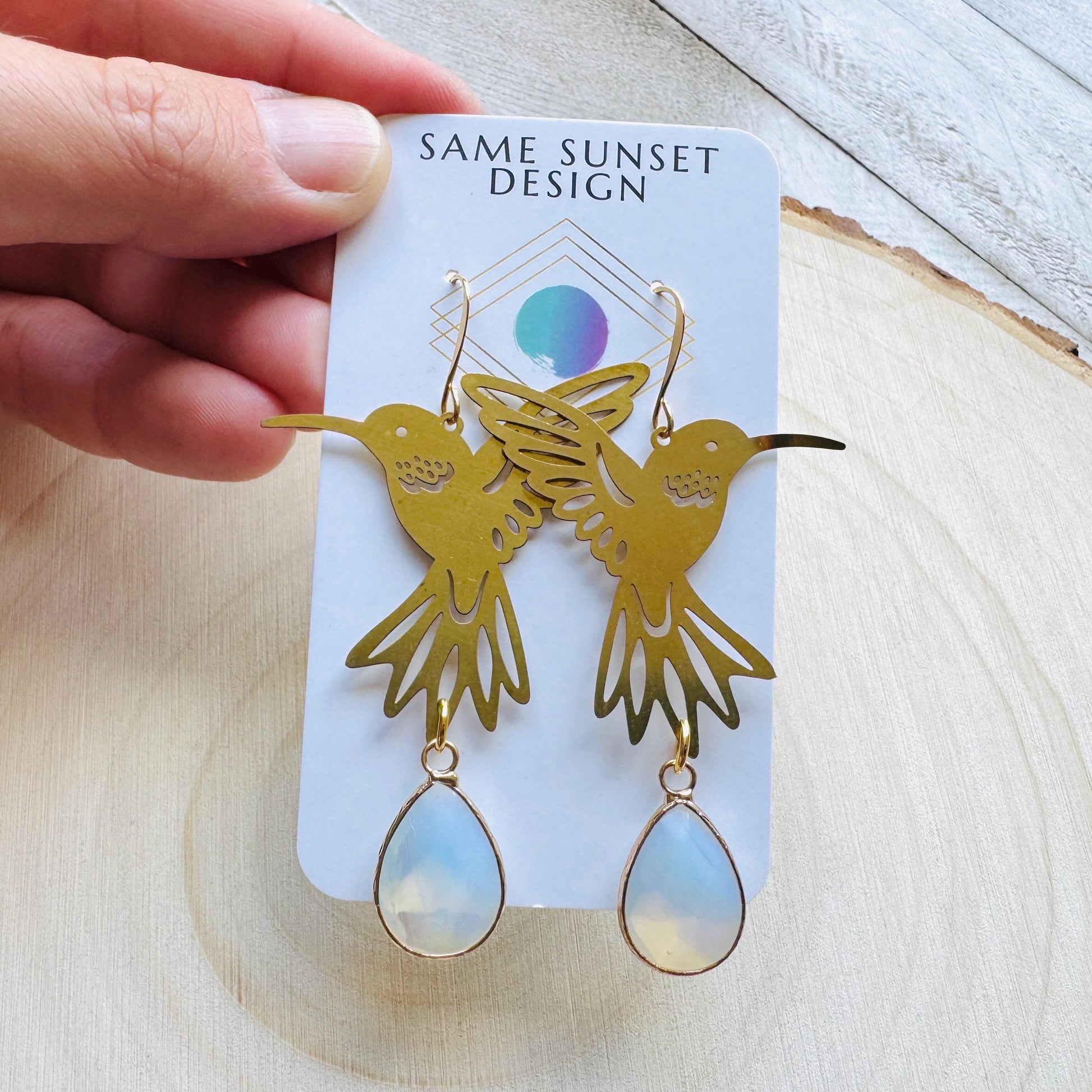 Hummingbird Earrings, Opalite Earrings, Bird Earrings, Modern Chic Jewelry, Unique Gifts for Birthday, Science Teacher Gift, Bridal Jewelry
