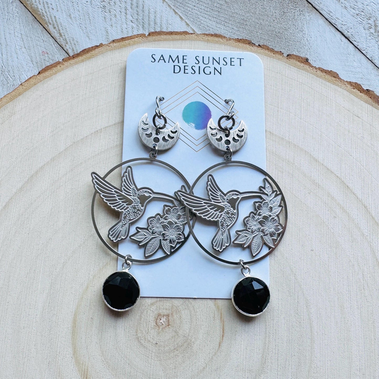 Hummingbird Earrings, Onyx Earrings, Bird Earrings, Modern Chic Jewelry, Unique Gifts for Birthday, Science Teacher Gift, Bridal Jewelry
