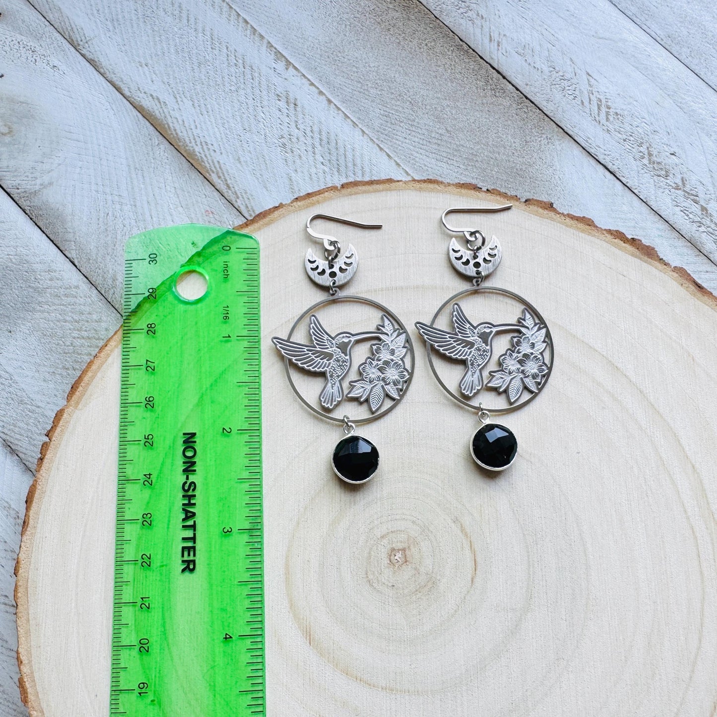 Hummingbird Earrings, Onyx Earrings, Bird Earrings, Modern Chic Jewelry, Unique Gifts for Birthday, Science Teacher Gift, Bridal Jewelry