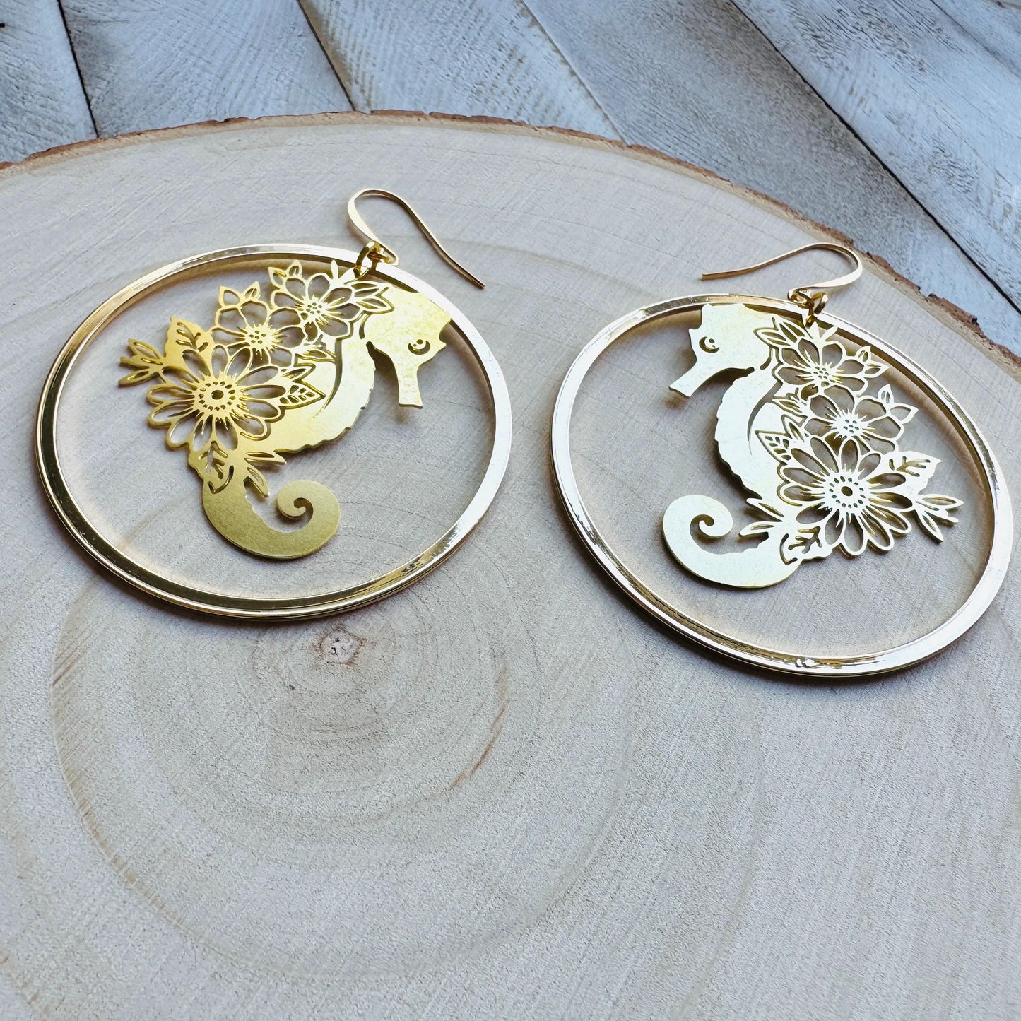 Seahorse Earrings, Modern Chic Jewelry, Unique Gifts for Birthday, Beachy Earrings Gold, Hoop Earrings, Science Teacher Gift, Bridal Jewelry