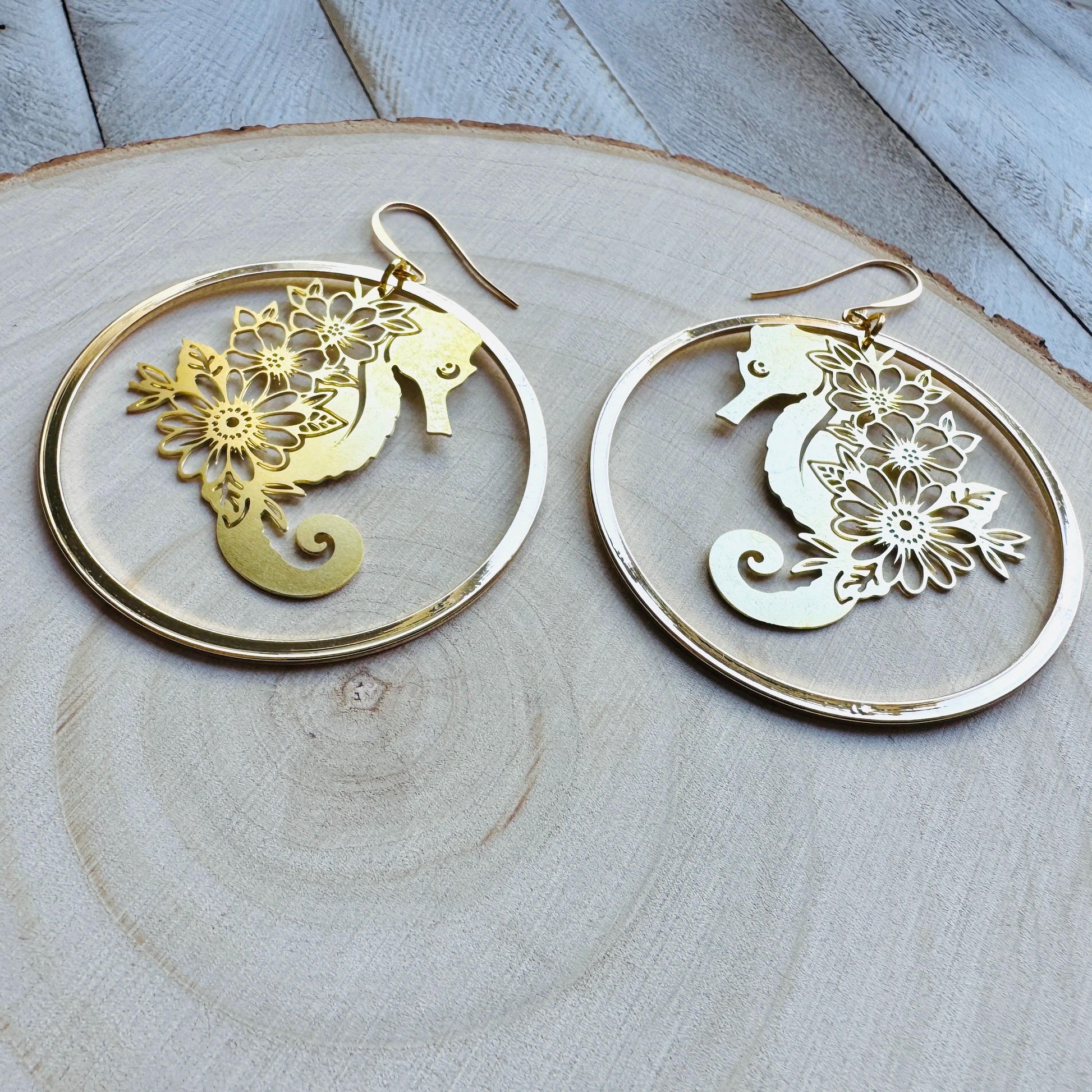 Seahorse Earrings, Modern Chic Jewelry, Unique Gifts for Birthday, Beachy Earrings Gold, Hoop Earrings, Science Teacher Gift, Bridal Jewelry