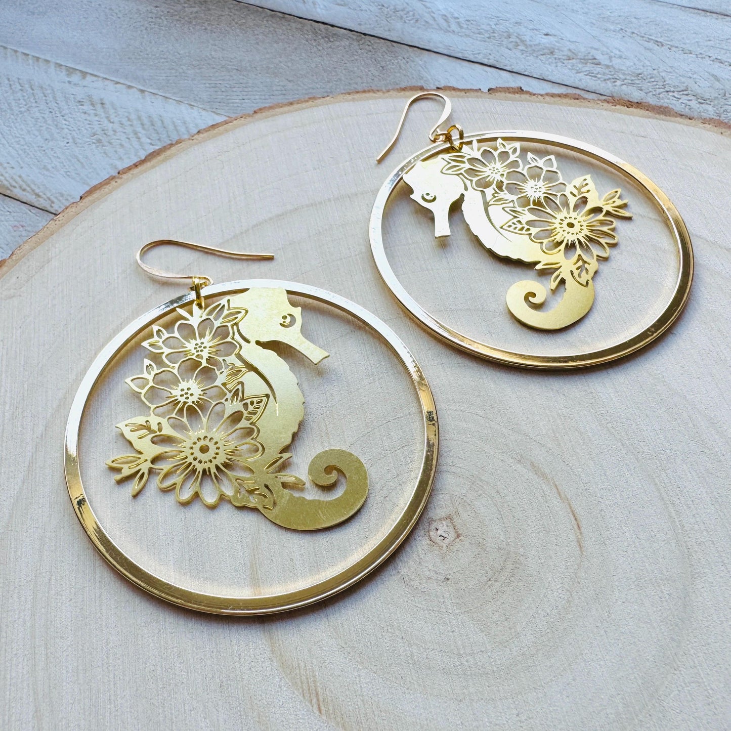 Seahorse Earrings, Modern Chic Jewelry, Unique Gifts for Birthday, Beachy Earrings Gold, Hoop Earrings, Science Teacher Gift, Bridal Jewelry