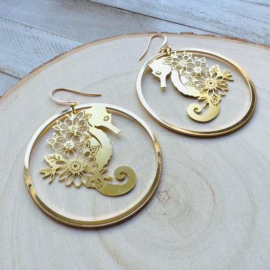 Seahorse Earrings, Modern Chic Jewelry, Unique Gifts for Birthday, Beachy Earrings Gold, Hoop Earrings, Science Teacher Gift, Bridal Jewelry