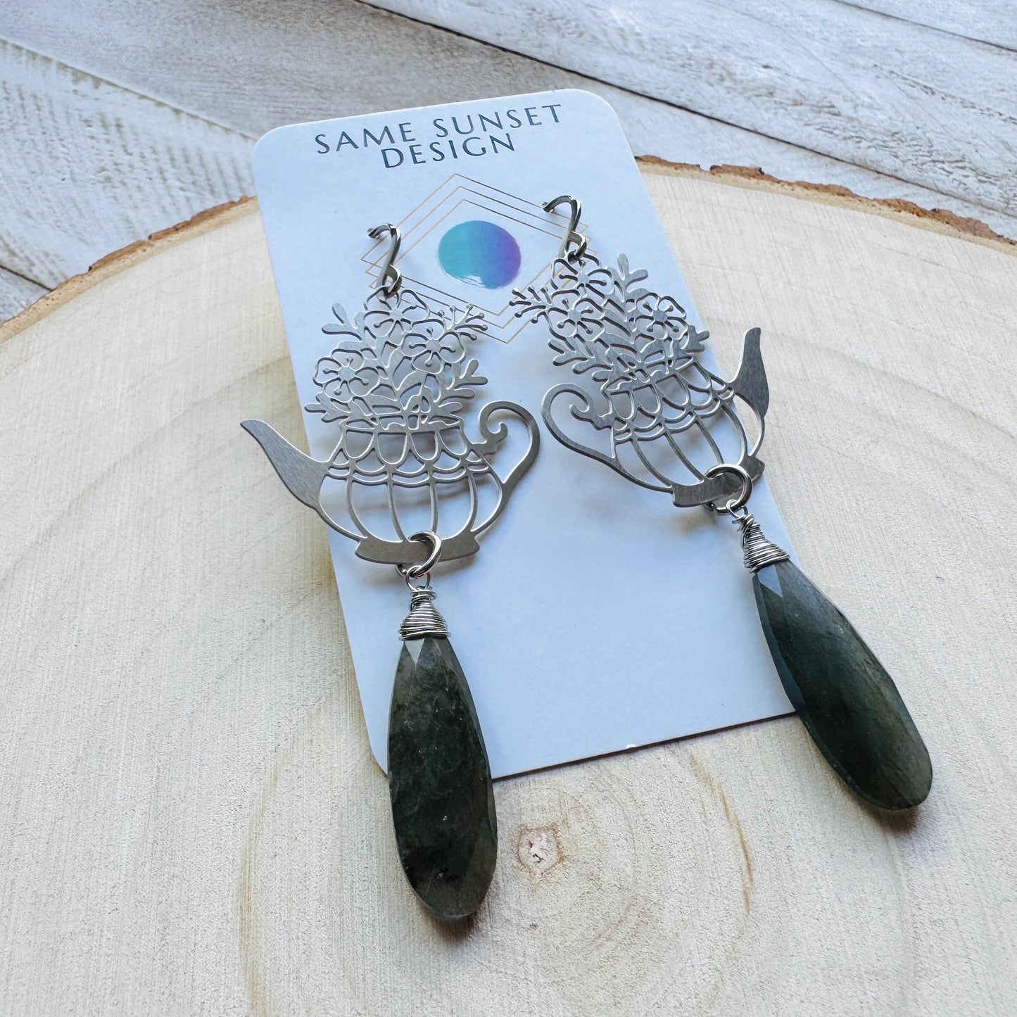 Labradorite Earrings Dangle, Tea Kettle Earrings, Unique Gifts for Women, Birthday Gift Ideas, Birthday Gift for Girlfriend, Boho Chic