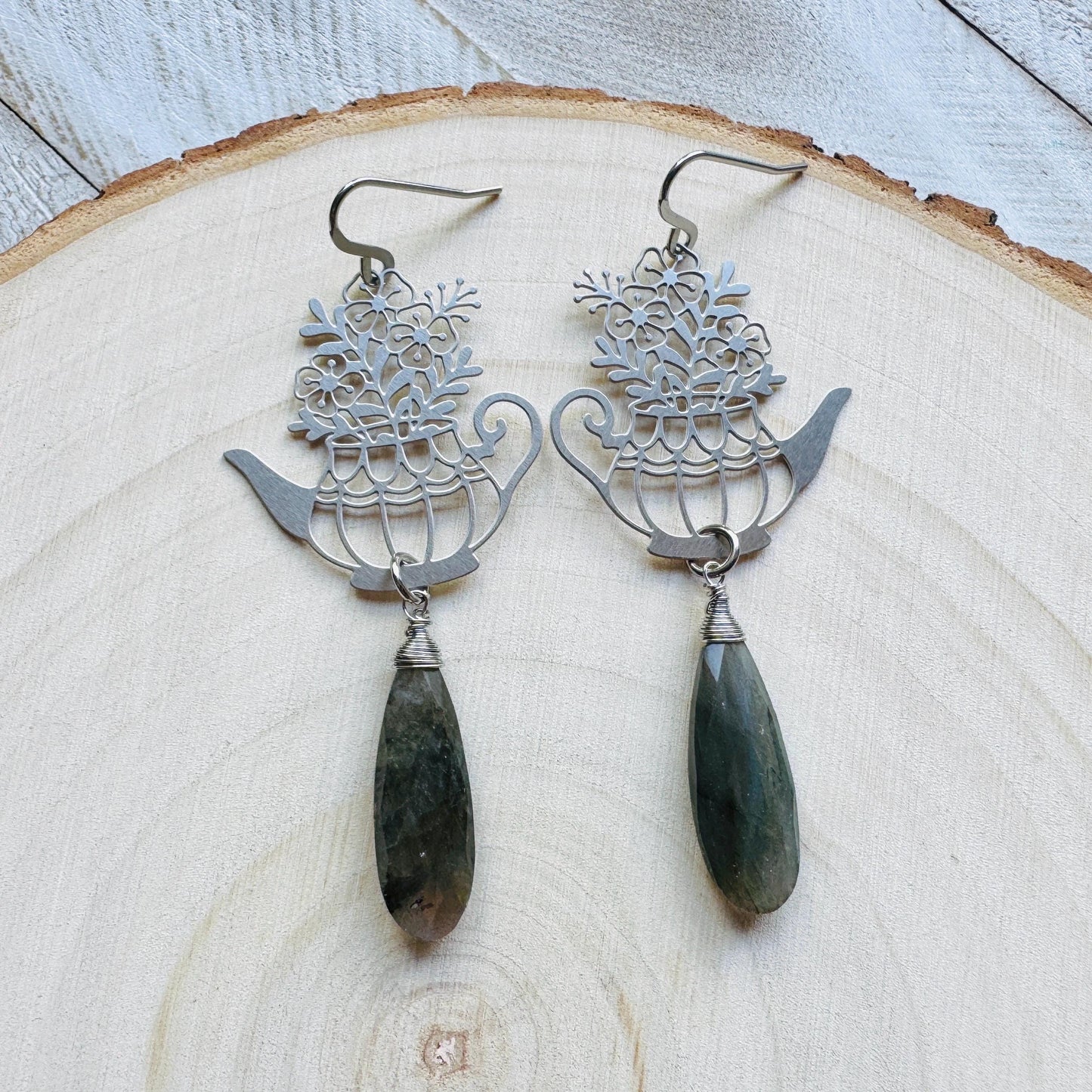 Labradorite Earrings Dangle, Tea Kettle Earrings, Unique Gifts for Women, Birthday Gift Ideas, Birthday Gift for Girlfriend, Boho Chic