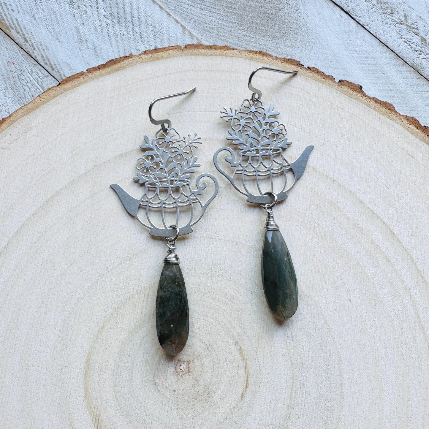 Labradorite Earrings Dangle, Tea Kettle Earrings, Unique Gifts for Women, Birthday Gift Ideas, Birthday Gift for Girlfriend, Boho Chic